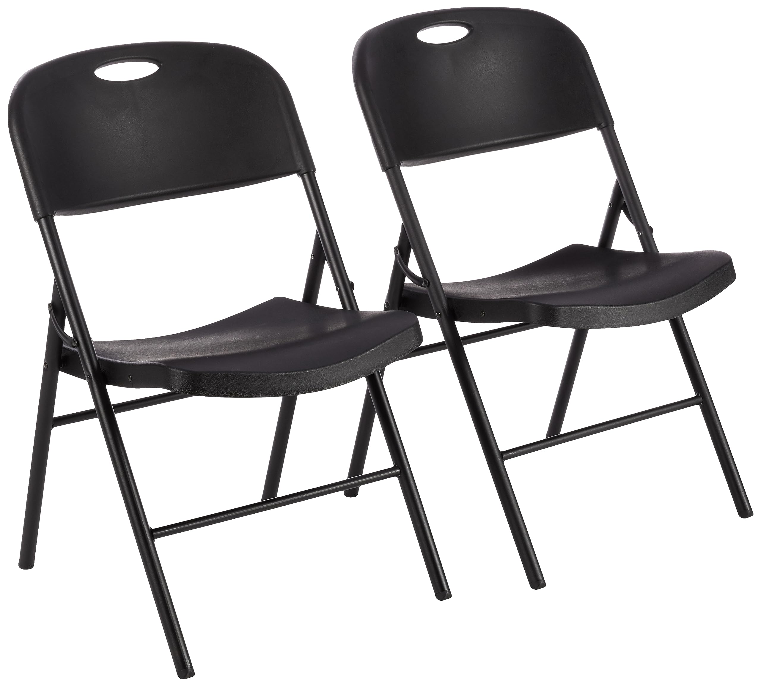 Amazon Basics Heavy-Duty Folding Plastic Chair - 350 lb Weight Capacity, Portable & Lightweight, Set of 2 Black Chairs for Outdoor, Camping, Picnics, and Events