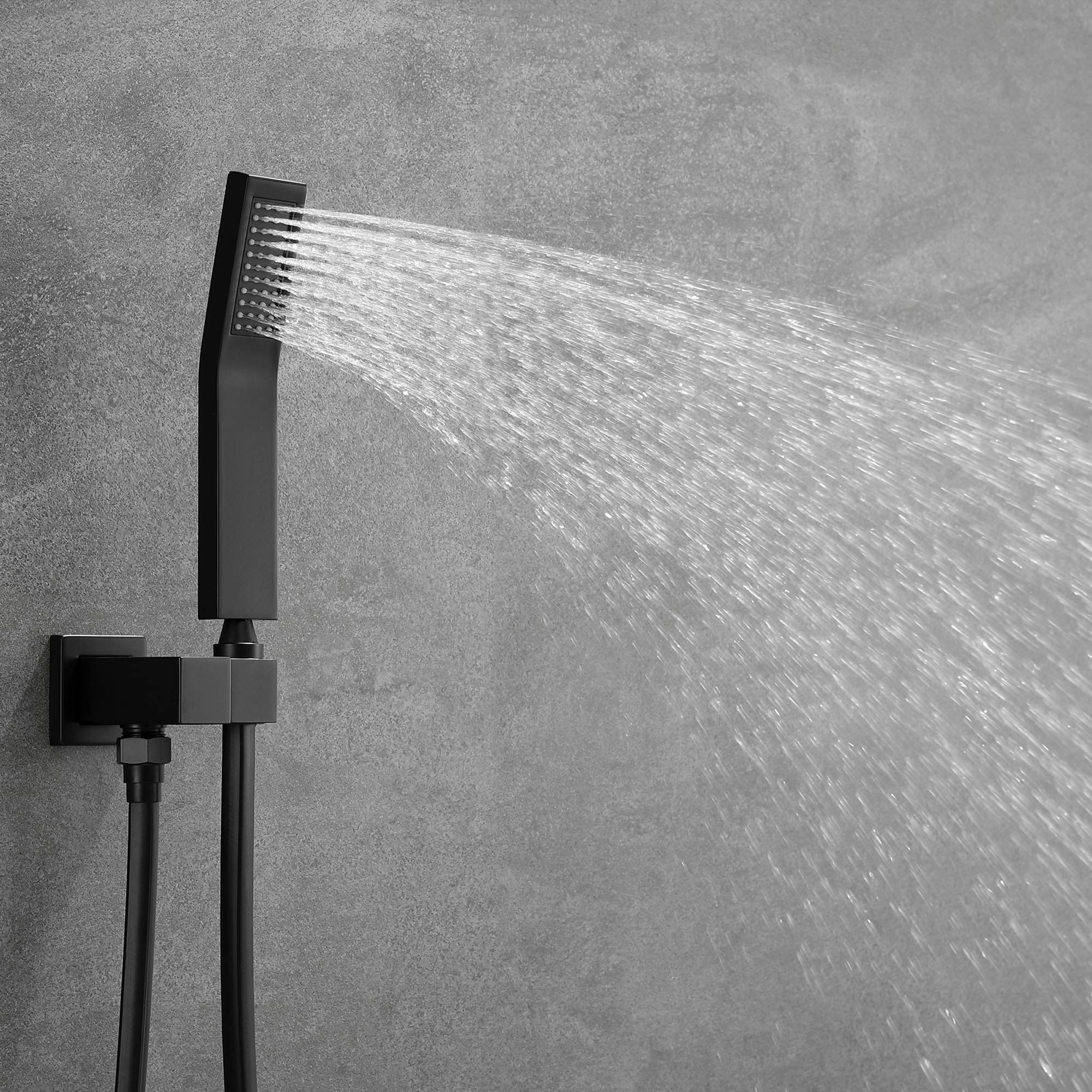 Luxury Matte Black Ceiling Mounted Rain Shower System - 12 Inch Rainfall Shower Head & Handheld Shower Combo with Rough-In Valve (Brass Construction) - Perfect for Modern Bathroom & Spa-Like Shower Experience