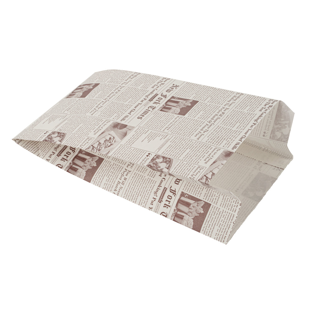 Eco-Friendly Sepia Newsprint French Fry & Snack Bags - 5x3x8.75 Inches (100 Count) - Perfect for Food Trucks, Movie Nights & Party Snacks