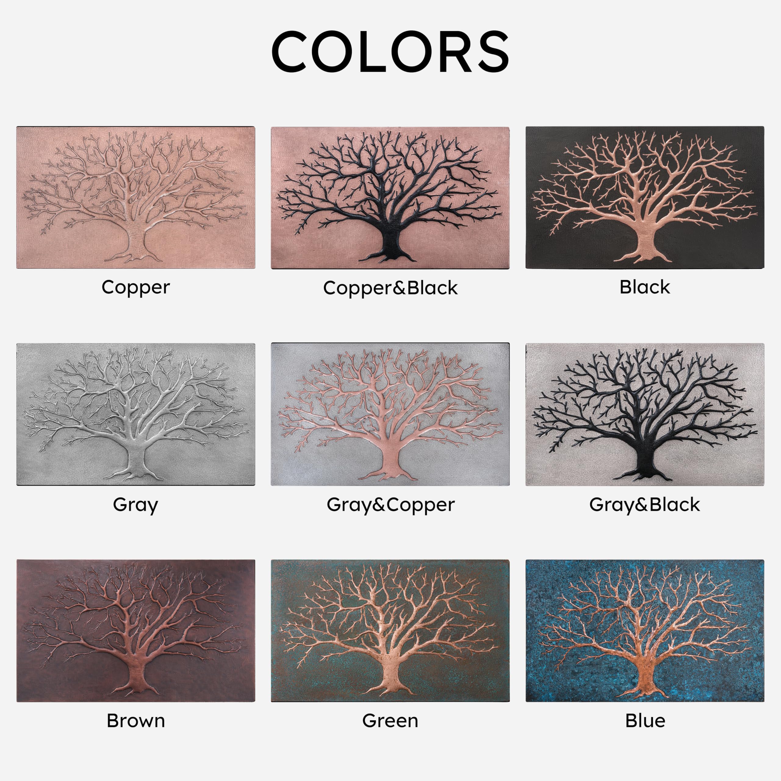 Handmade Copper Kitchen Backsplash Tiles - Tree of Life Design, Customizable Copper Splashback Panel for Indoor & Outdoor Wall Decor (Blue) | Perfect for Modern Kitchens, Bathrooms & Outdoor Living Spaces