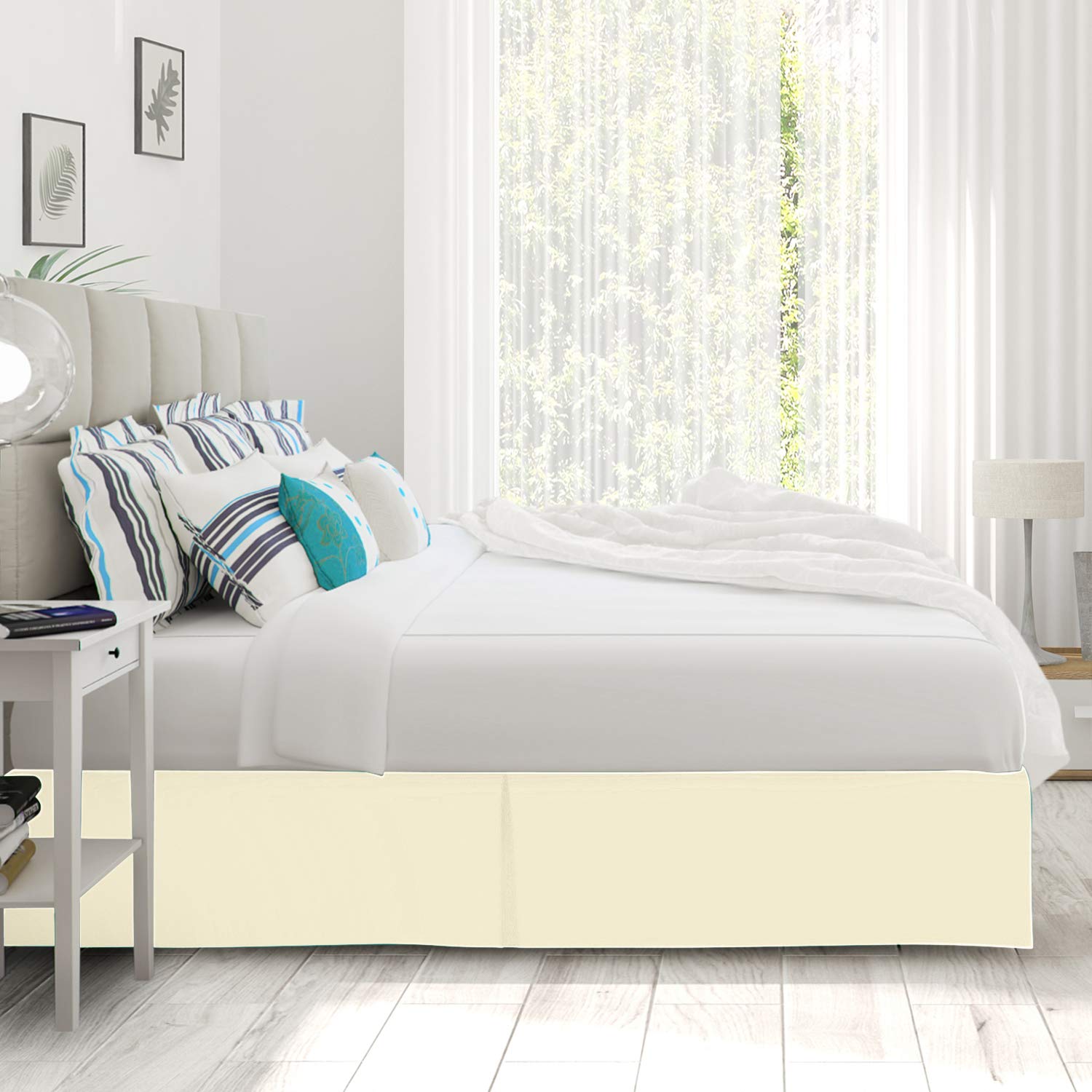 600 Thread Count Pure Cotton Pleated Bed Skirt - Twin XL Size Split Corner Box Pleat Design with 18 Inch Drop - Ivory - Perfect for Guest Rooms, Master Bedrooms & Luxury Hotel Decor