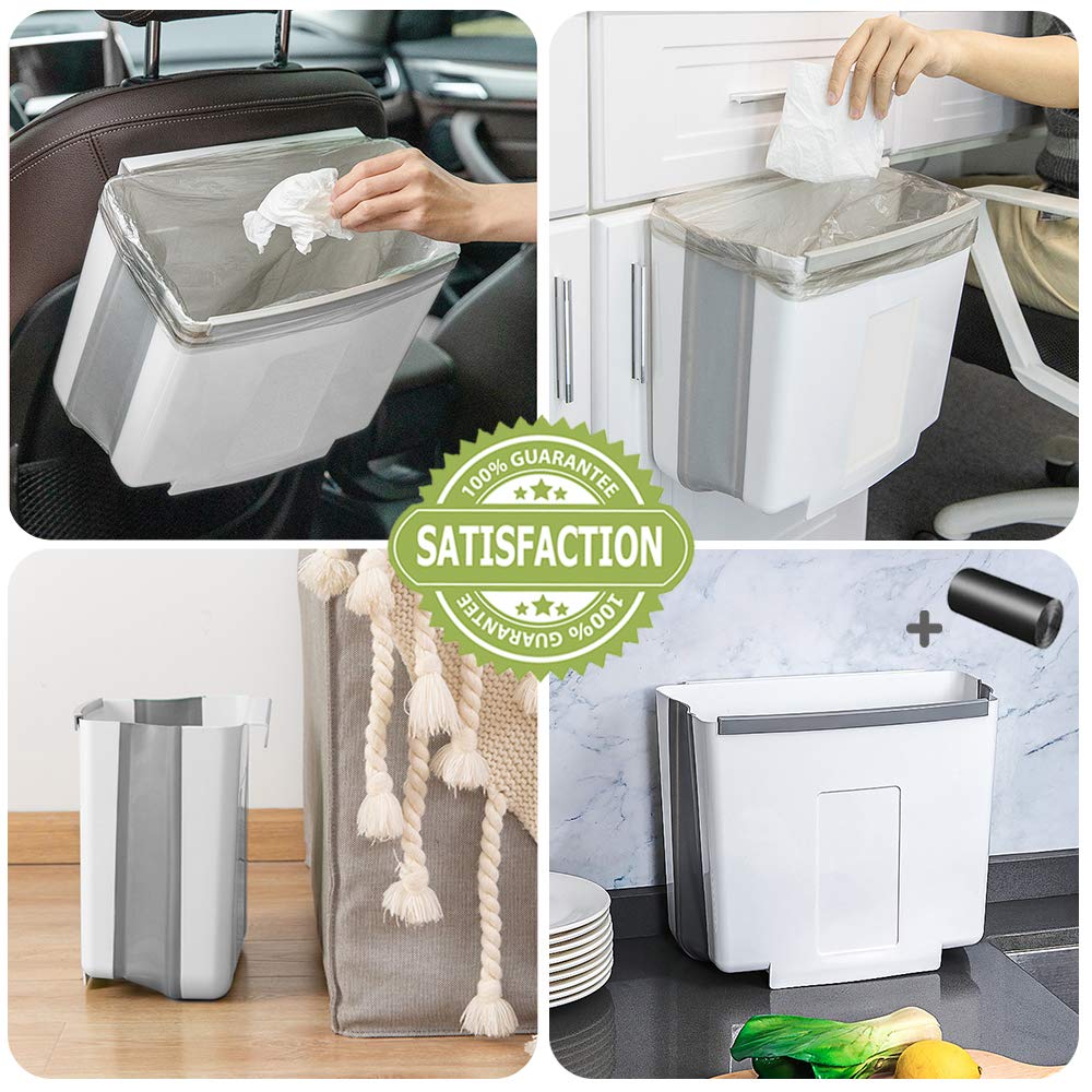 AYADA Collapsible Hanging Trash Can - 2.9 Gallon Foldable Plastic Waste Bin with Garbage Bag for Kitchen, RV, Cabinet Door & Counter - Space-Saving Solution for Small Spaces & Easy Disposal