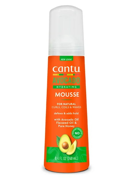 Cantu Avocado Hydrating Styling Mousse 8.4 oz for Curly & Natural Hair - Lightweight Hold & Frizz Control - Perfect for Daily Styling & Defined Curls