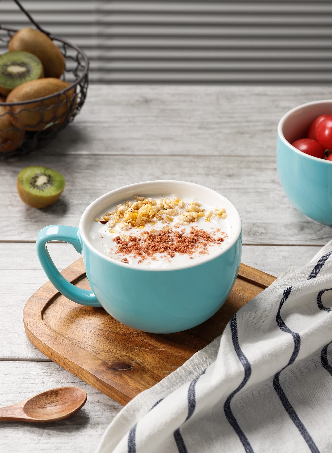 Teocera Turquoise Coffee Mugs Set of 4 - 16oz Ceramic Mugs for Hot & Cold Drinks - Durable Porcelain Coffee Cups for Latte, Cocoa, Milk & Tea - Modern Design Coffee Mug Set - Perfect for Home, Office & Cafe Use