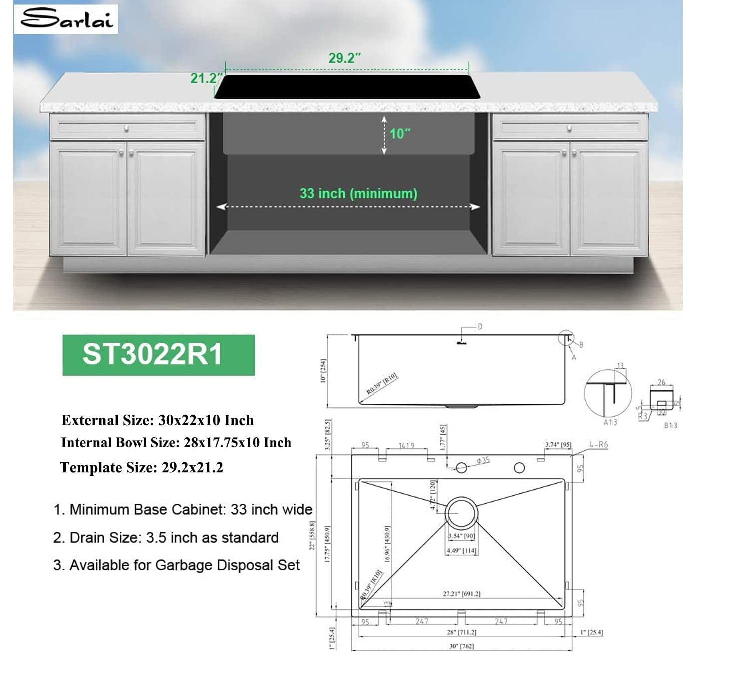 30 Inch Stainless Steel Topmount Kitchen Sink - Sarlai 16 Gauge Deep Single Bowl Basin with Round Corners, Ideal for Modern Home Kitchens and Renovations
