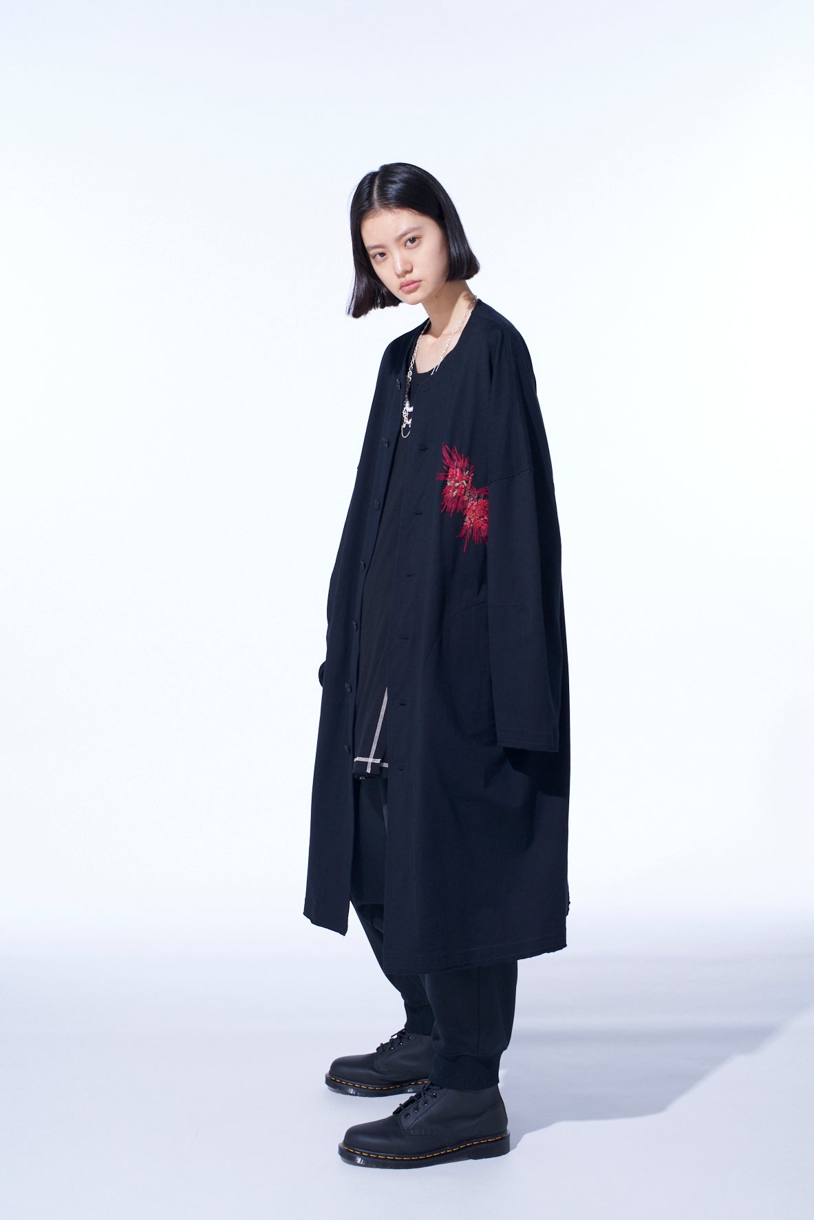 Classic Jersey Tyrolean Embroidery Collarless Long Cardigan for Women - Cozy Winter Sweater, Perfect for Casual Outfits & Layering