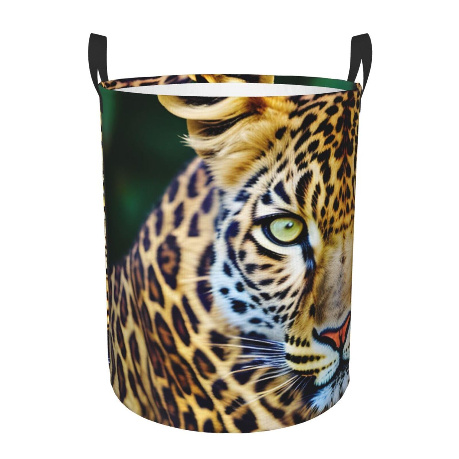 Yellow Leopard Print Round Laundry Hamper - Stylish Dirty Clothes Basket for Bedroom, Bathroom & Dorm - Perfect for Storing Clothes, Toys, Books & More