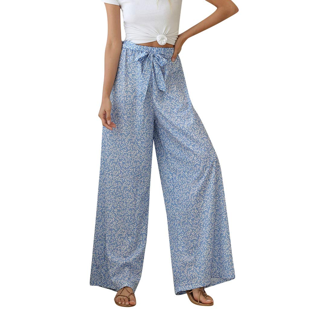 Women's Cotton Linen Wide Leg Yoga Pants - Summer Breathable Drawstring Lounge Pants for Yoga, Fitness & Casual Wear - Elegant Loose Fit in Pure Blue Color - Perfect for Home, Gym, Travel & Everyday Comfort