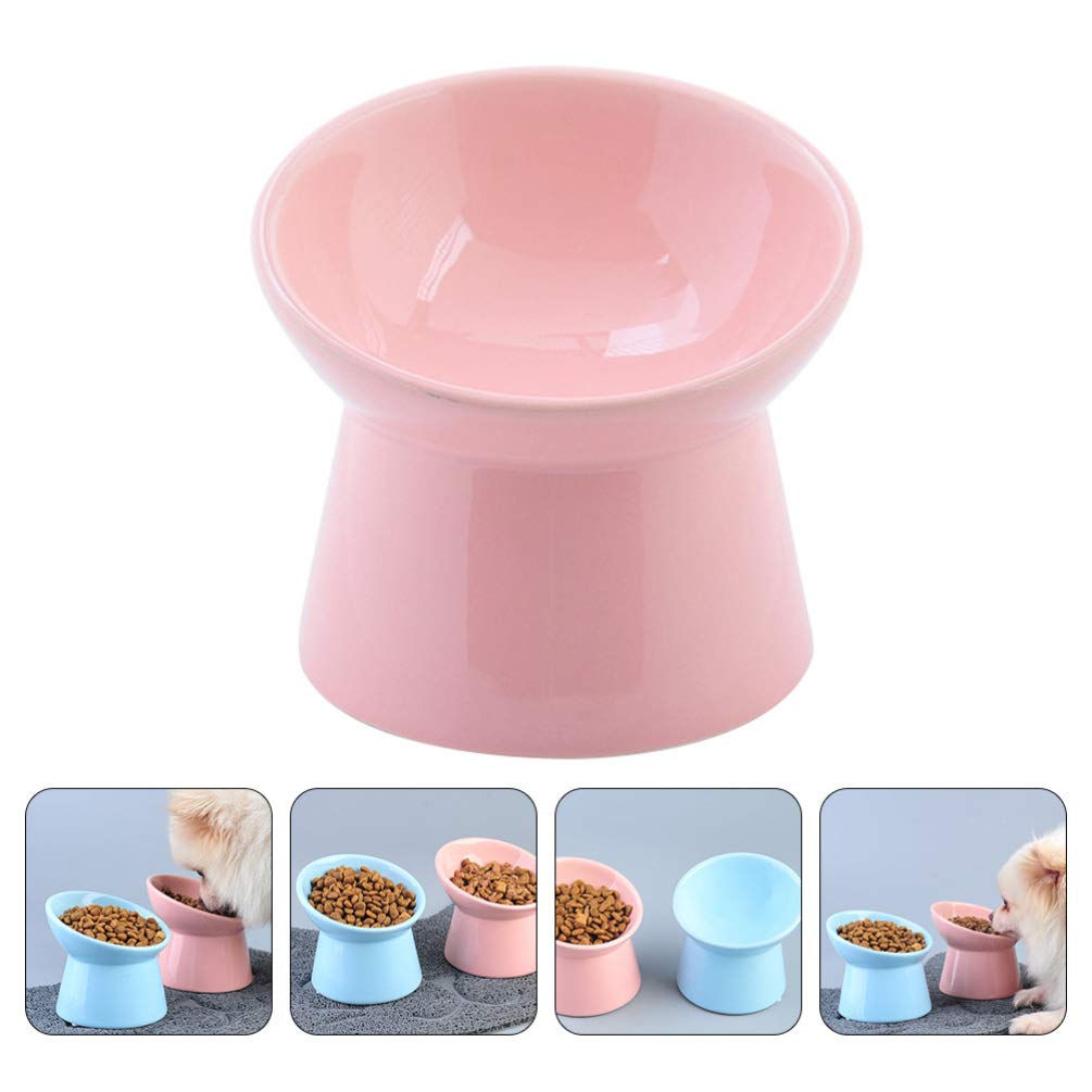 Balacoo 1-Piece Beveled Edge Ceramic Pet Bowl - Elevated High Base Dog & Cat Food Dish - Durable Pet Feeder for Small & Large Breeds - Perfect for Dry/Wet Food, Water, and Treats - Ideal for Home, Travel, and Outdoor Use