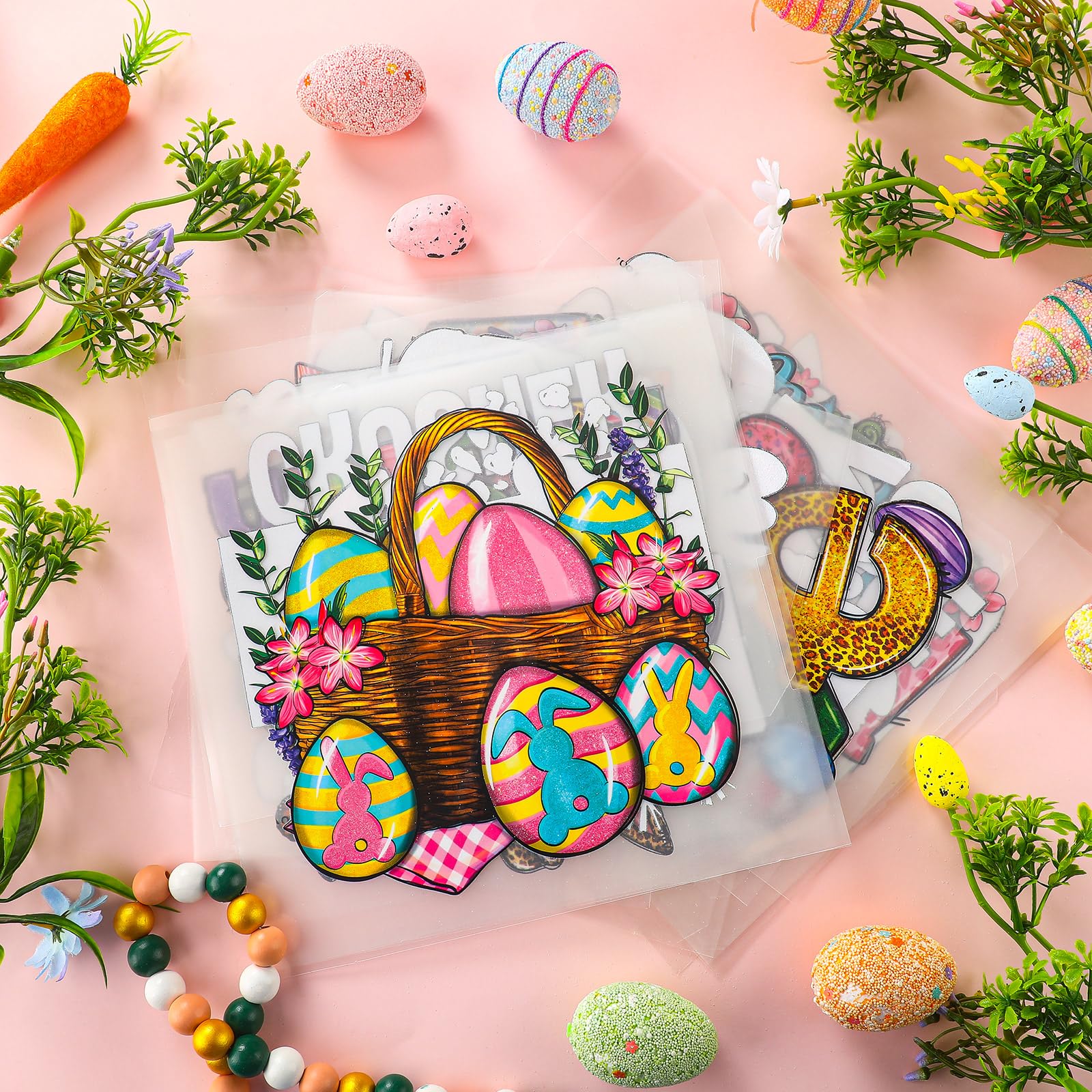 Estune 30 Pcs Easter Iron-On Transfers - Bunny & Egg Heat Transfer Appliques for T-Shirts, DIY Clothes Decor, Pillow Covers - Easter Decals & Patches for Spring Crafts, Kids Activities & Holiday Home Decor
