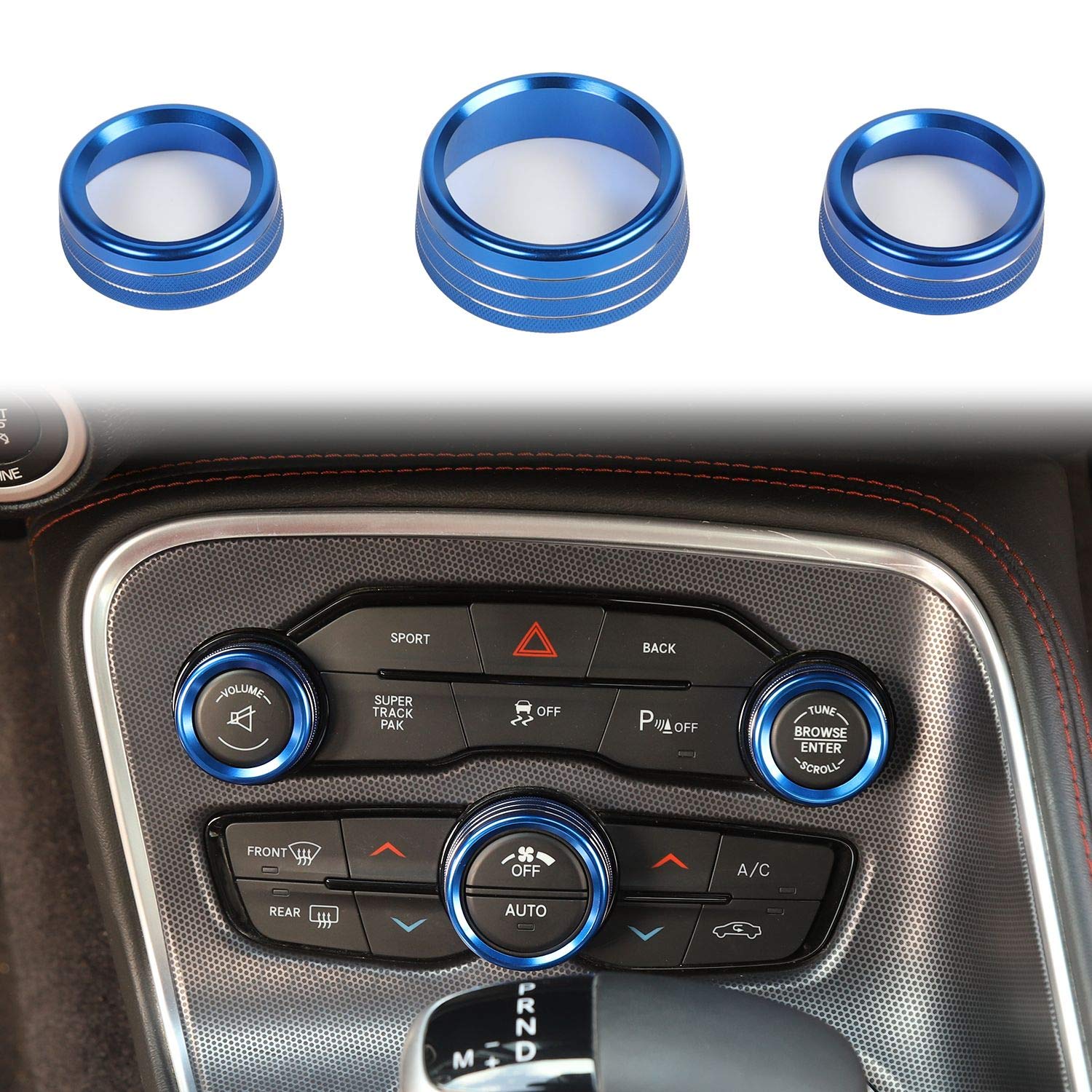 Keptrim AC Knobs - Blue Aluminum Air Conditioner Switch Button Replacement for 2015-2020 Dodge Challenger/Charger/Chrysler 300/300s & 2013-2018 Ram - 3pcs Set - Perfect for Interior Upgrade & Climate Control Enhancement