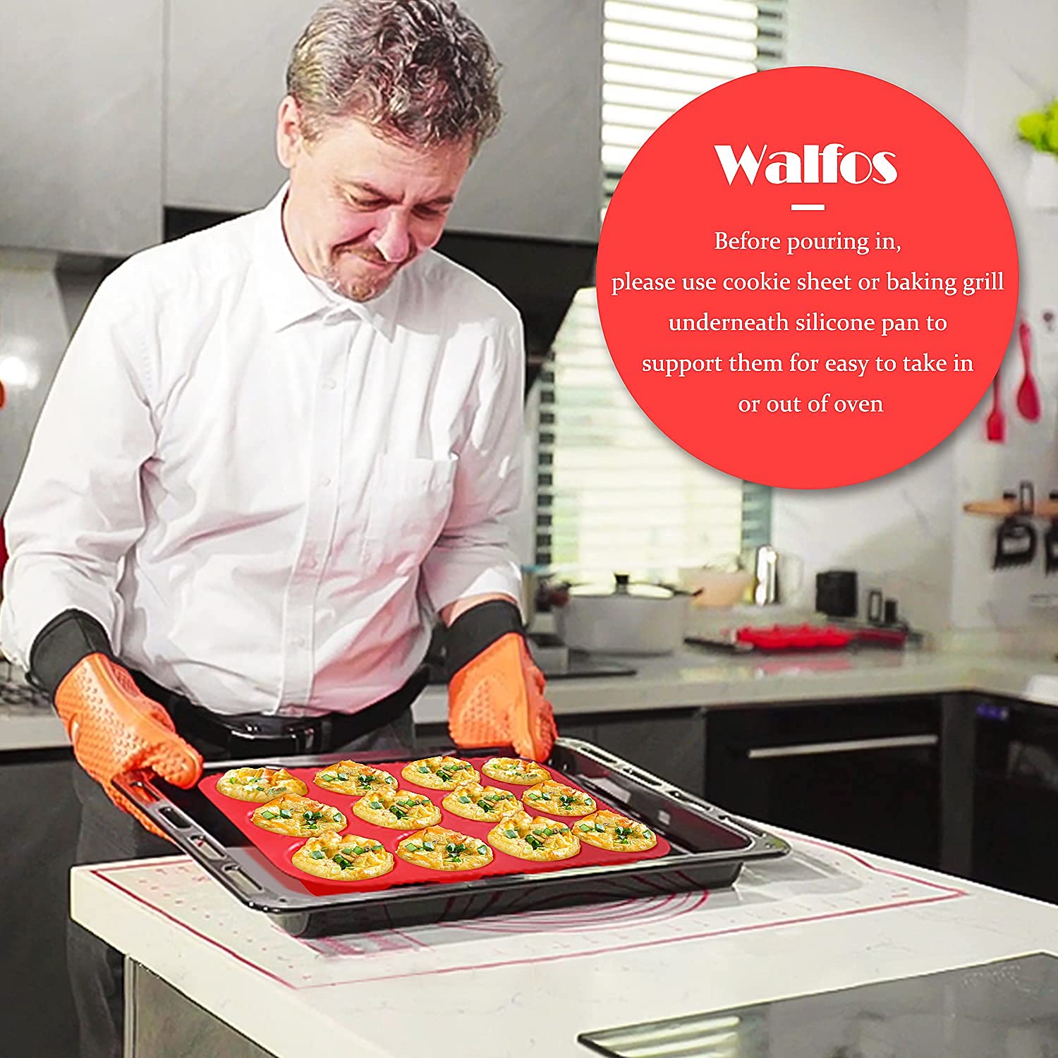 WALFOS BPA-Free Silicone Muffin Pan Set of 3 - Non-Stick 24 Mini, 12 Regular & 6 Texas-Size Cupcake Baking Pans | Easy Pop Out | Dishwasher & Microwave Safe | Perfect for Baking, Party Treats & Meal Prep