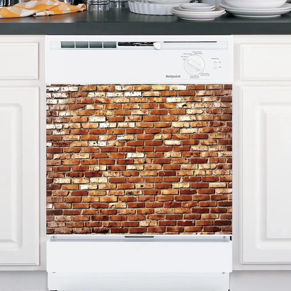 Brick Wall Dishwasher Magnet Cover - Reusable Vinyl Decal for Appliances (23