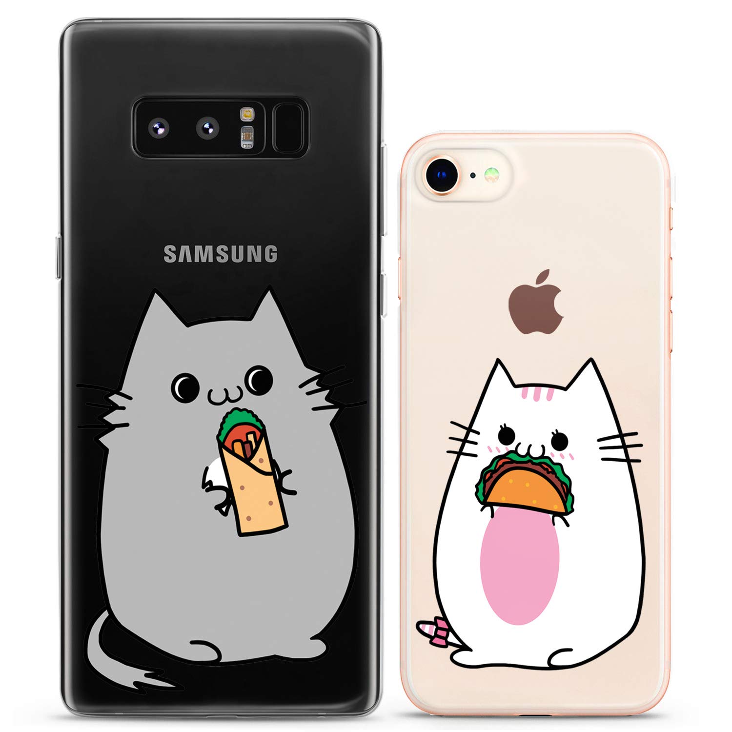 **Matching Couple Phone Cases for iPhone 16/15/14/13/12/11 Pro Max/Mini/XS/X/6s/8 Plus/7+/XR/10/SE/5 - Cute Kawaii Cat & Taco Design - Best Friend Gift Idea - Durable Silicone Cover - Perfect for Couples, BFFs & Anniversaries**    *(Use Case: Ideal for romantic couples, best friends, or as a fun gift for anniversaries, Valentine's Day, or birthdays.)*