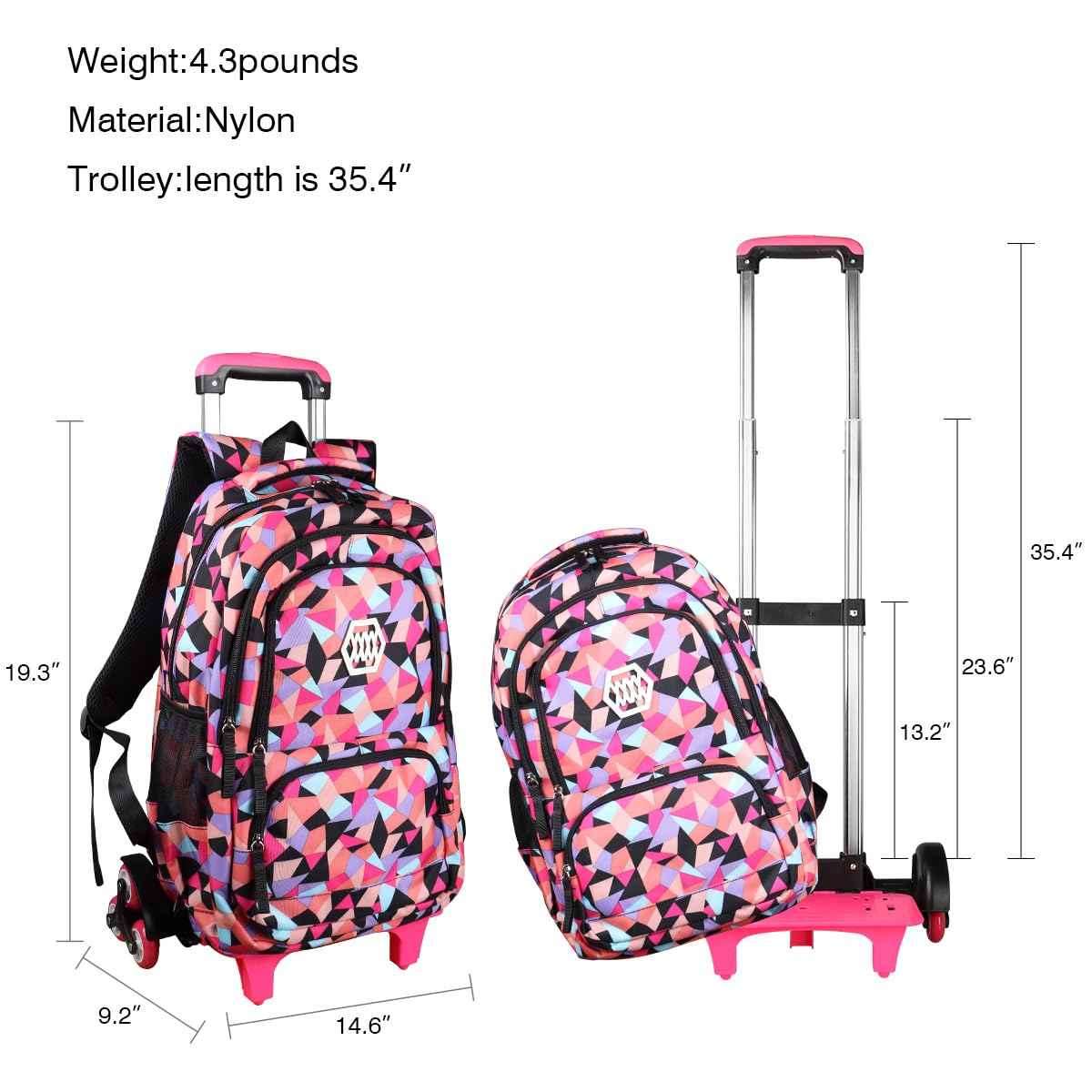 Rolling Backpack for Girls - Waterproof Trolley School Bag with 6 Wheels & Stair-Climbing Design, Black | Perfect for School, Travel & Outdoor Adventures
