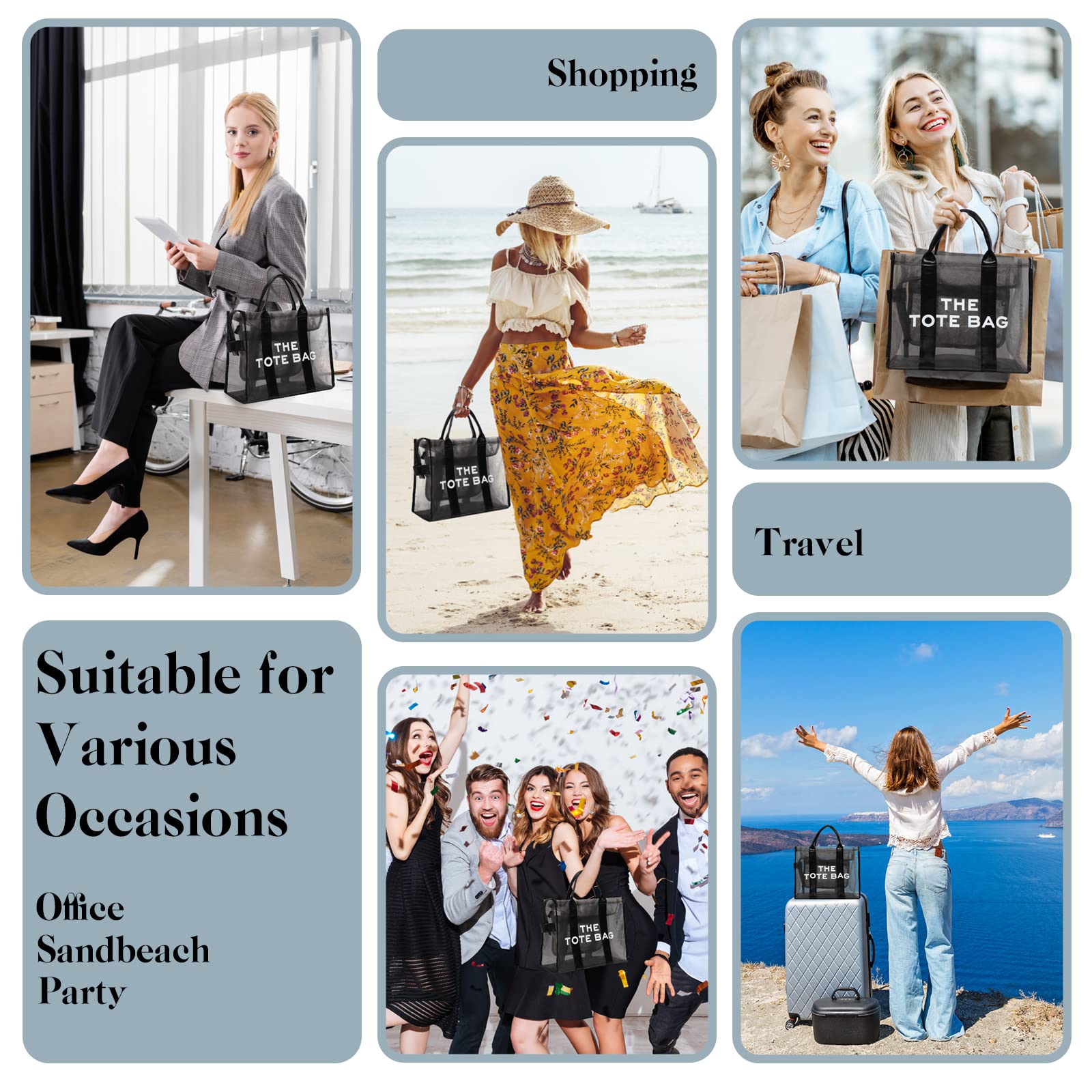 Stylish Mesh Tote Bag for Women - Zippered Beach Tote & Clear Crossbody Purse | Perfect for Travel, Work & Summer Outings