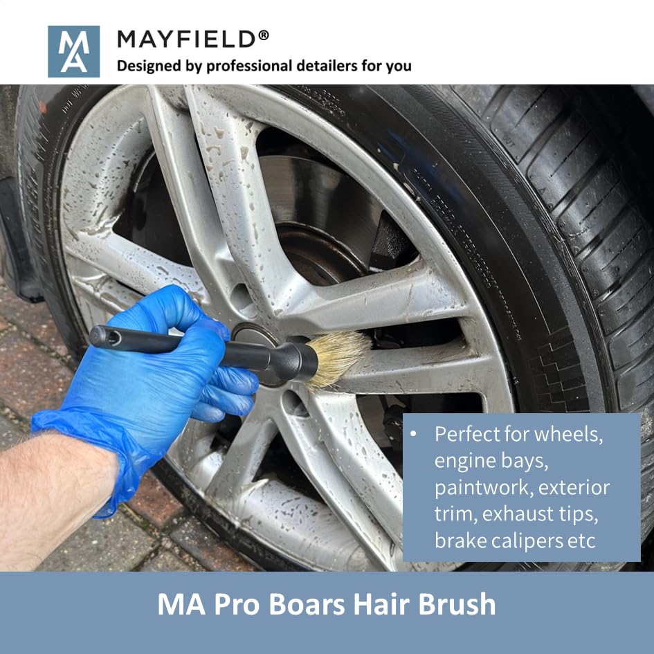 Mayfield Triple Car Brush Kit - Boars & Horse Hair for Auto Detailing