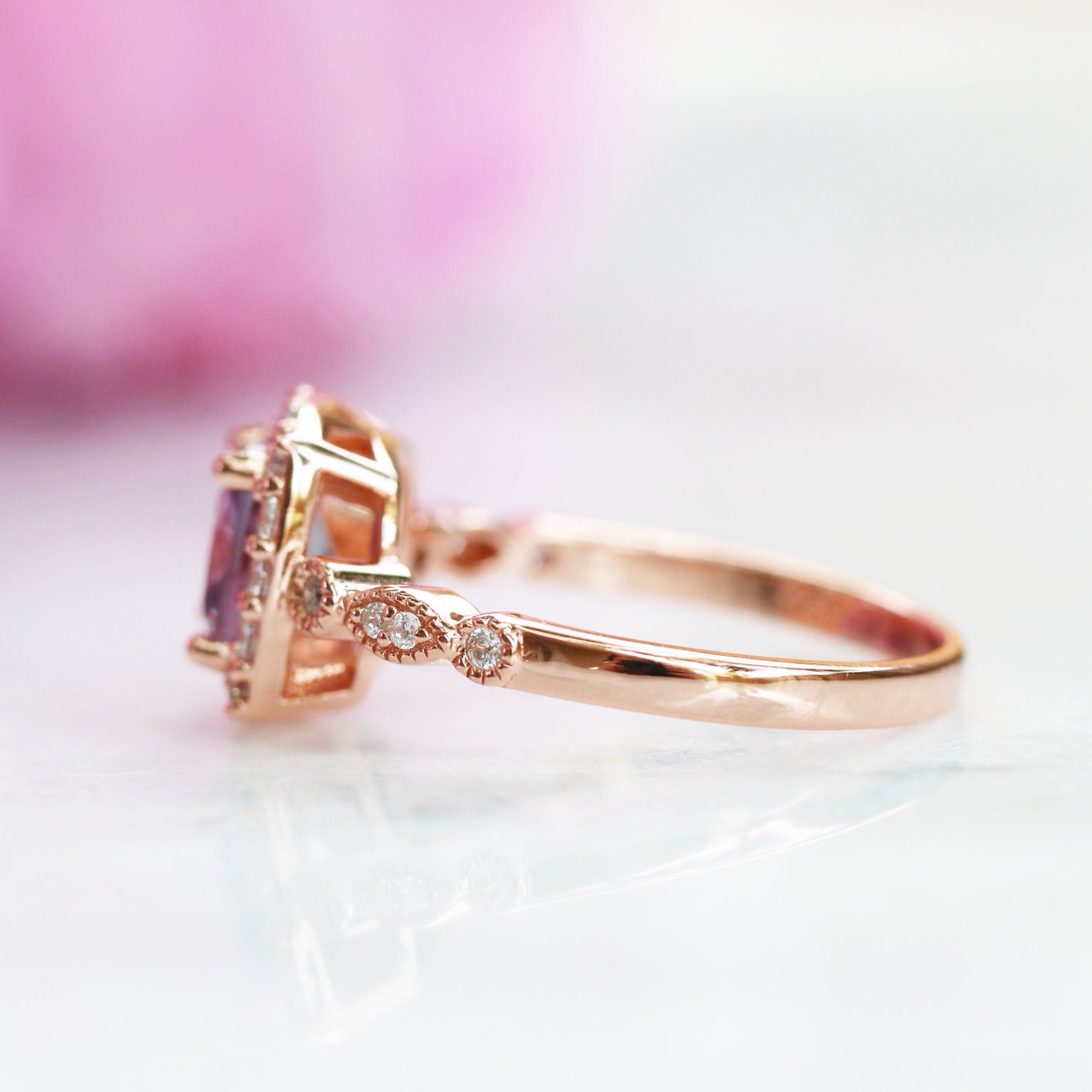 Luxe Alexandrite Ring 14K Rose Gold Vermeil - Elegant Birthstone Jewelry for Women, Perfect for Gifts, Anniversaries & Special Occasions