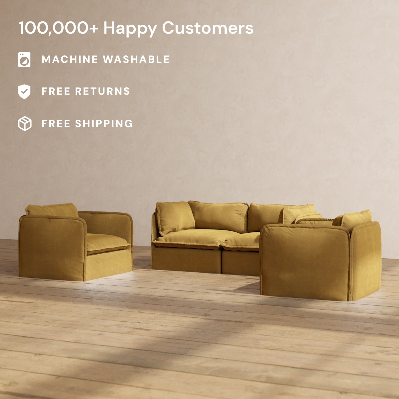 Premium Modular 2-Seater Sofa & Armchair Set in Toffee Brown | Modern L-Shaped Sectional Couch for Living Room | Perfect for Small Spaces, Apartments and Cozy Home Decor
