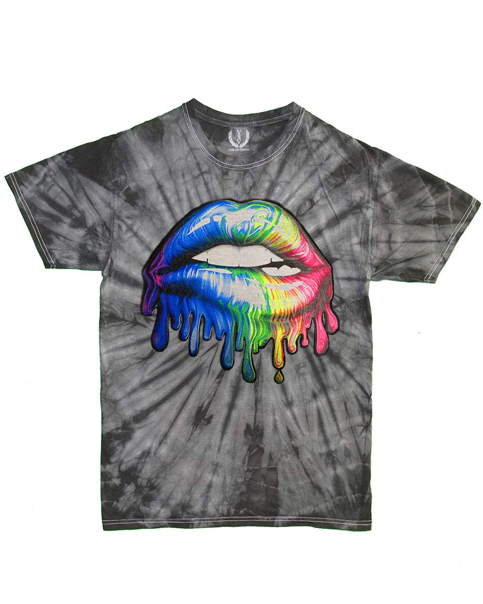 Cool Melting Lips Rolling Till Death Good Vibes Graphic Tie-Dye T-Shirt for Men - Trendy Streetwear for Concerts, Parties & Casual Outfits