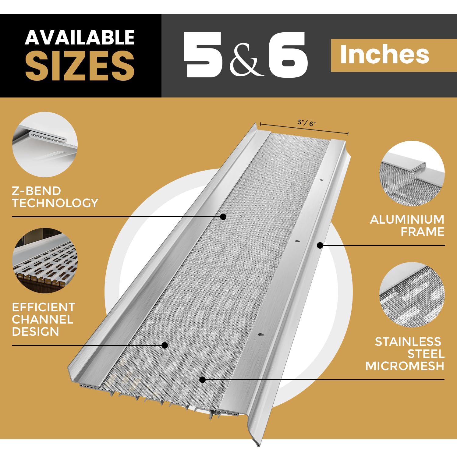 5 Inch Micromesh Gutter Guards - 50ft Stainless Steel Leaf Protection for Gutters | Heavy Duty Aluminum Gutter Covers | Contractor Grade Gutter Guard System | Perfect for Home Roof Protection & Rainwater Drainage
