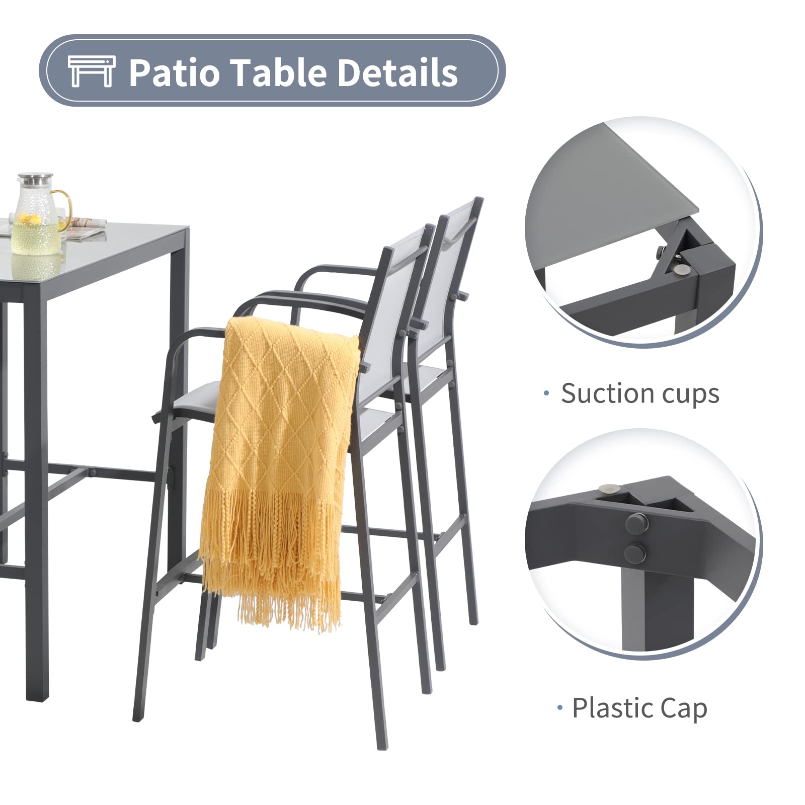 OC Orange-Casual Outdoor Bar Table - All-Weather Aluminum Rectangular Pub Height Dining Table with Tempered Glass Top - Dark Grey Patio Bar Table for Porch, Garden, Balcony & Indoor Use - Perfect for Outdoor Entertaining, BBQs & Relaxing in Your Backyard