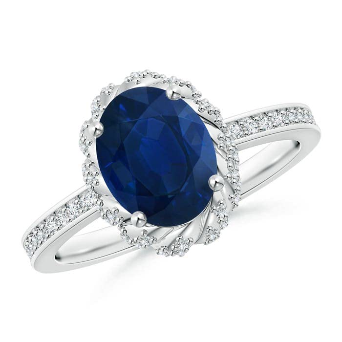 Angara Natural Blue Sapphire Halo Ring for Women - 14K Solid Gold/Platinum September Birthstone Jewelry | Elegant Gift for Her, Birthday, Wedding, Anniversary & Engagement | Perfect for Special Occasions & Everyday Luxury