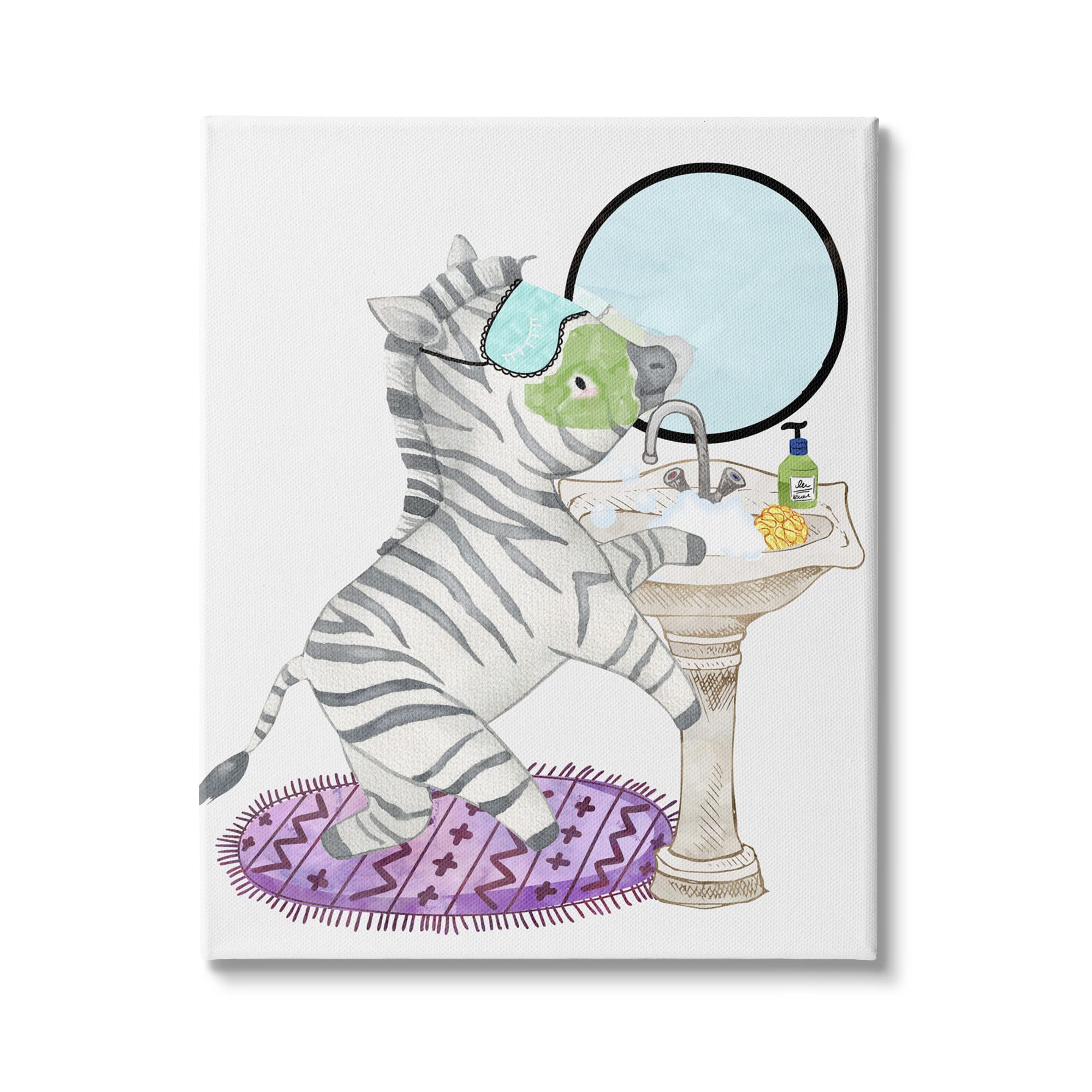 Stupell Industries Kids Bathroom Decor - Zebra Washing Sink Bubble Bath Canvas Wall Art - 36x48 Inches Black - Perfect for Nursery, Kids Room & Bathroom Decor