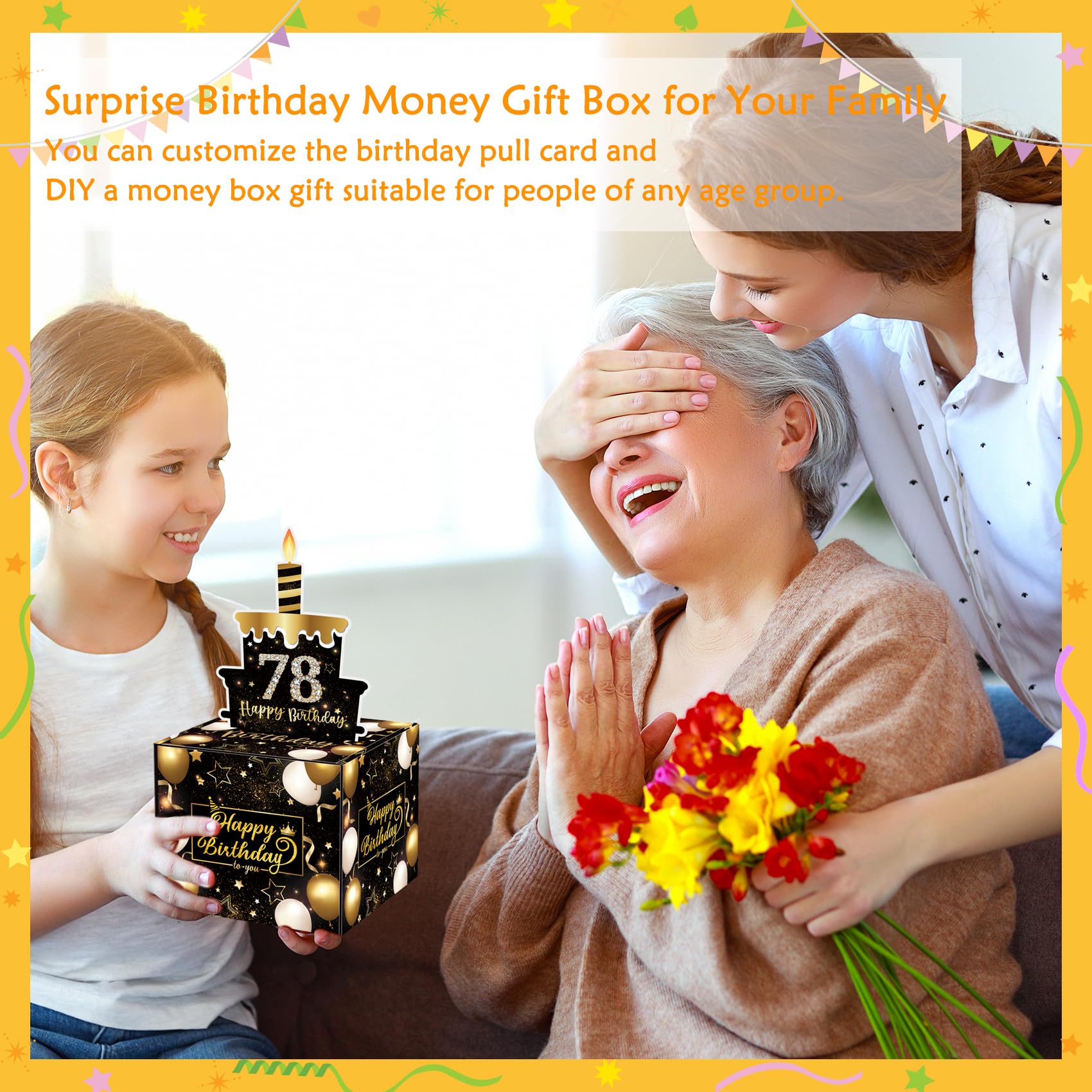 DIY Birthday Money Gift Box with Pull-Out Card & 100 Bags - Perfect for Cash Gifts & Surprise Parties