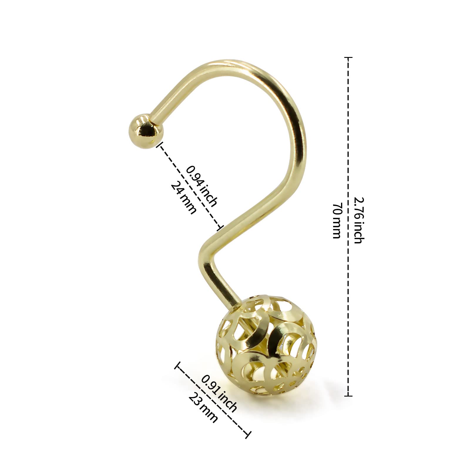 Premium Gold Metal Shower Curtain Hooks with Hollow Ball Design - Rust-Proof Bling Yellow Shower Rings for Curtain Liners & Bathroom Accessories - Perfect for Modern Bathrooms, Spa Retreats & Luxury Home Decor