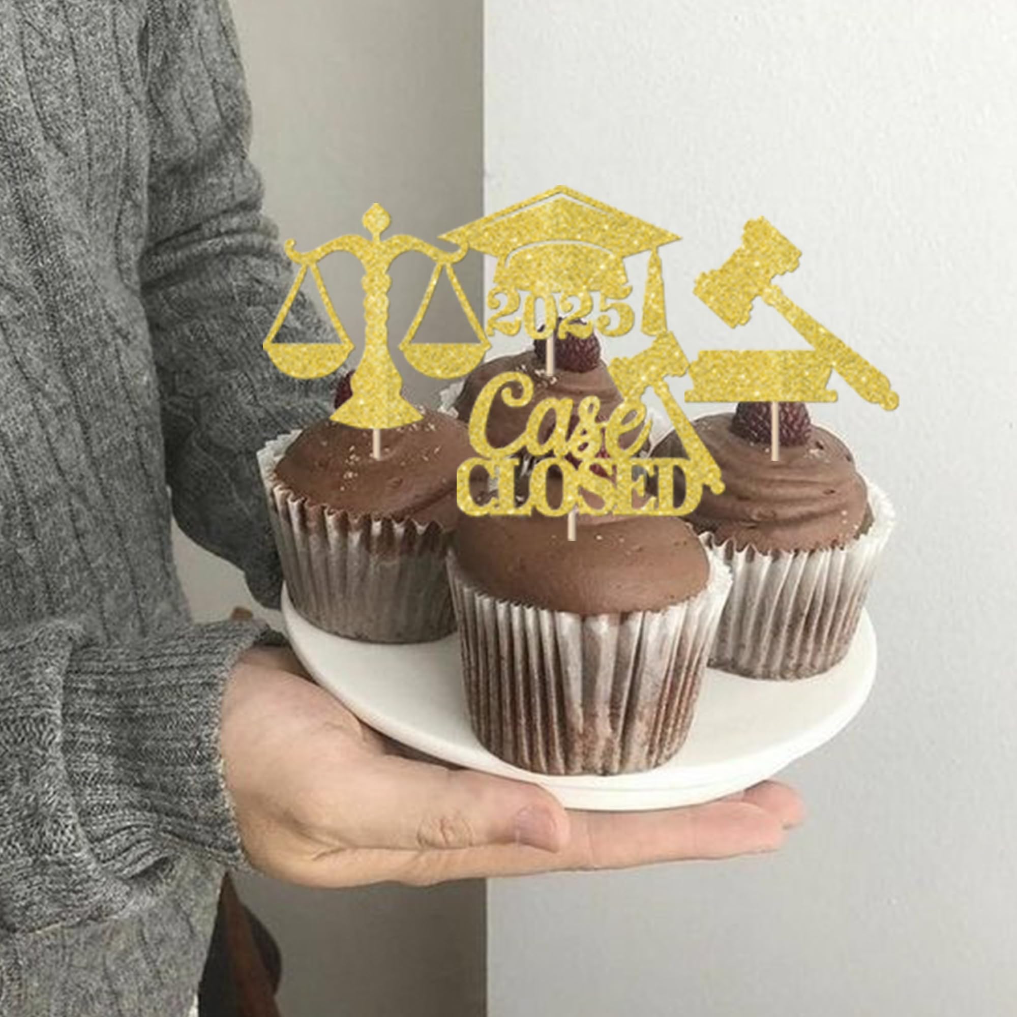 24 Pack Class of 2025 Graduation Cupcake Toppers - Gold Glitter Law School Grad Cap Picks for Lawyer Graduation Party Decorations - Perfect for 2025 Graduation Cakes, Desserts & Celebration Supplies