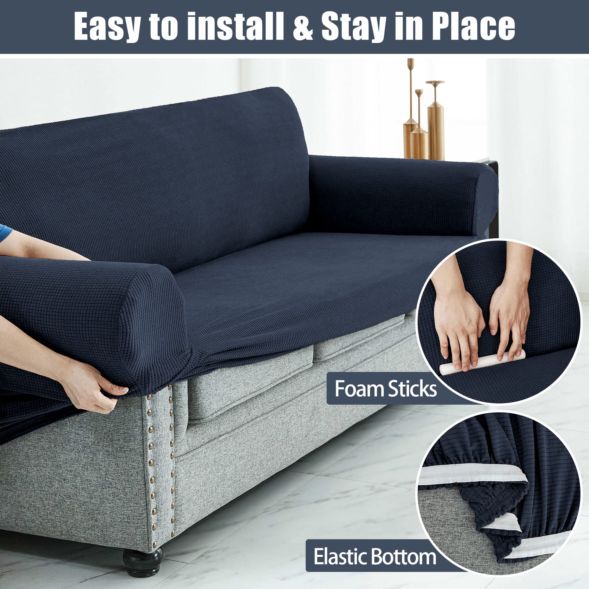 Stretch Sofa Slipcover Waterproof Couch Cover - Soft Elastic Furniture Protector for Pets & Kids - Navy Blue (Size S) - Perfect for Living Room, Family Room & Pet-Friendly Homes