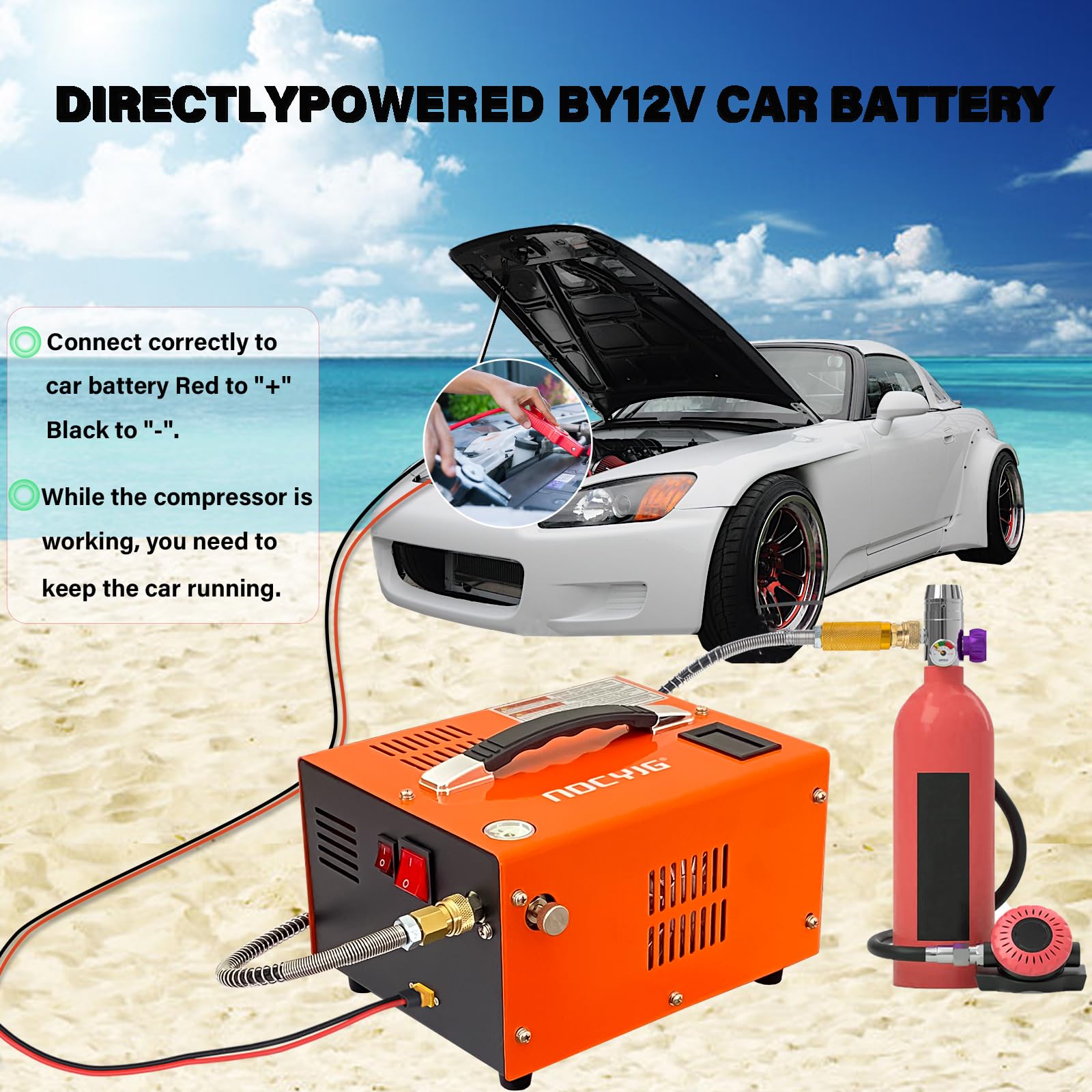 4500PSI Portable PCP Air Compressor - 12V DC/110V AC Dual Power with Auto-Stop & Built-in Cooling Fan | External Power Adapter Included | Perfect for PCP Air Rifles, Paintball Guns & Scuba Tanks | Hunting, Sports & Outdoor Adventures