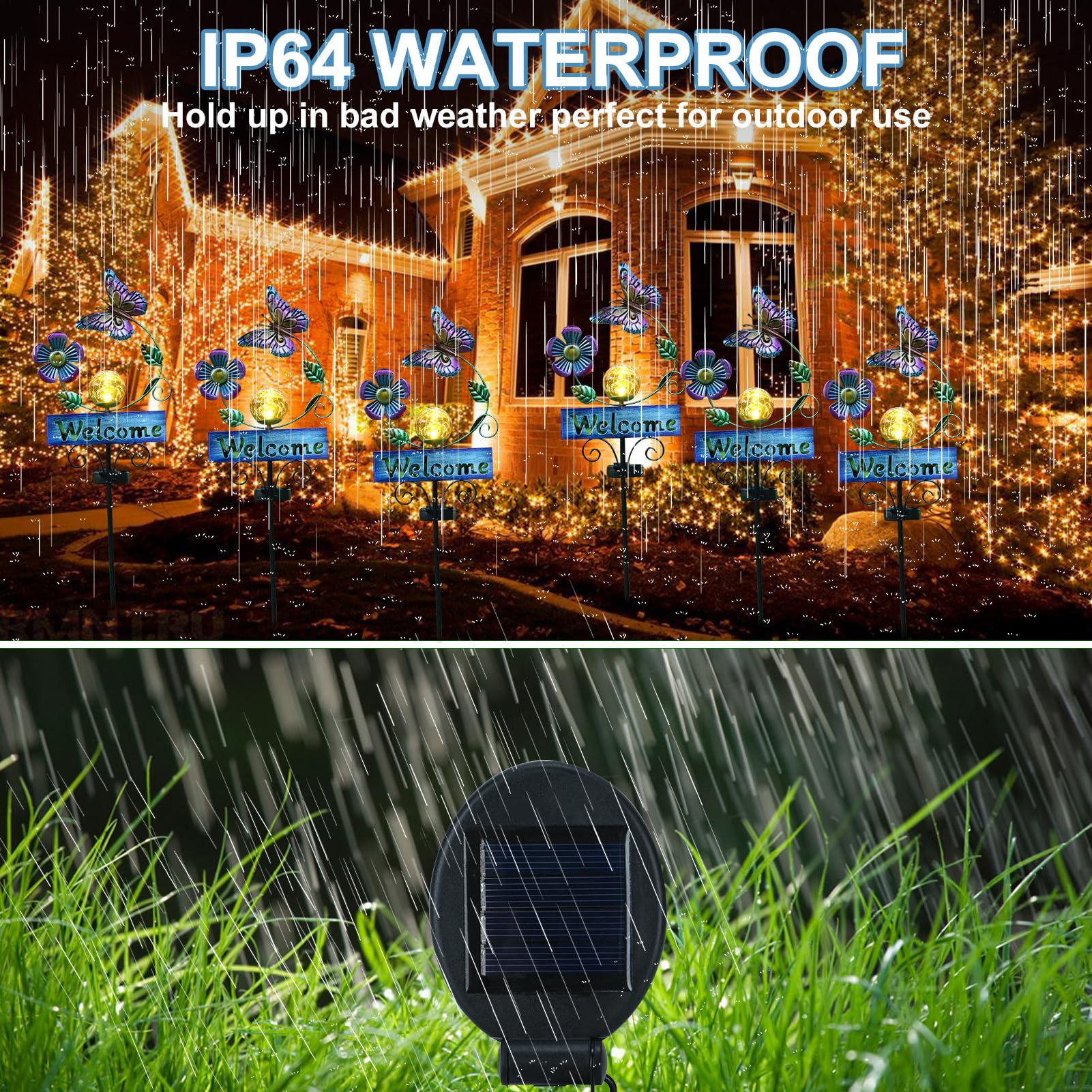 LOVERUIS Solar Garden Lights - Waterproof Butterfly Crackle Ball Lanterns for Outdoor Decoration, Balcony, Lawn & Welcome Door Sign | IP65 Weatherproof, Solar-Powered Landscape Lighting for Patio, Yard & Garden Decor