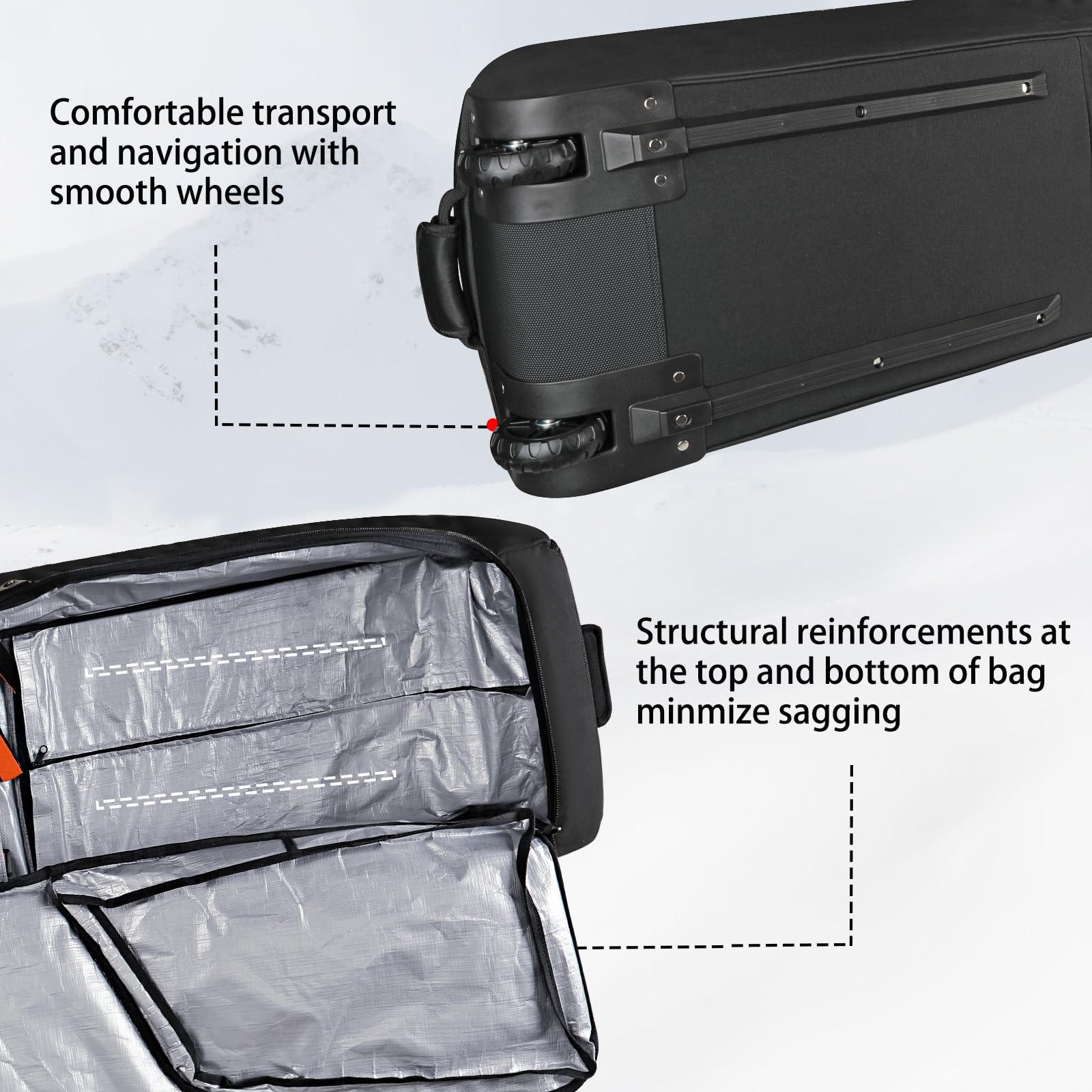 **Goloni Wheeled Ski Bag for Air Travel - Padded Snowboard Bag with 600D Waterproof Fabric, Foldable Design Fits 2 Pairs of Skis - Perfect for Winter Sports & Airplane Travel**