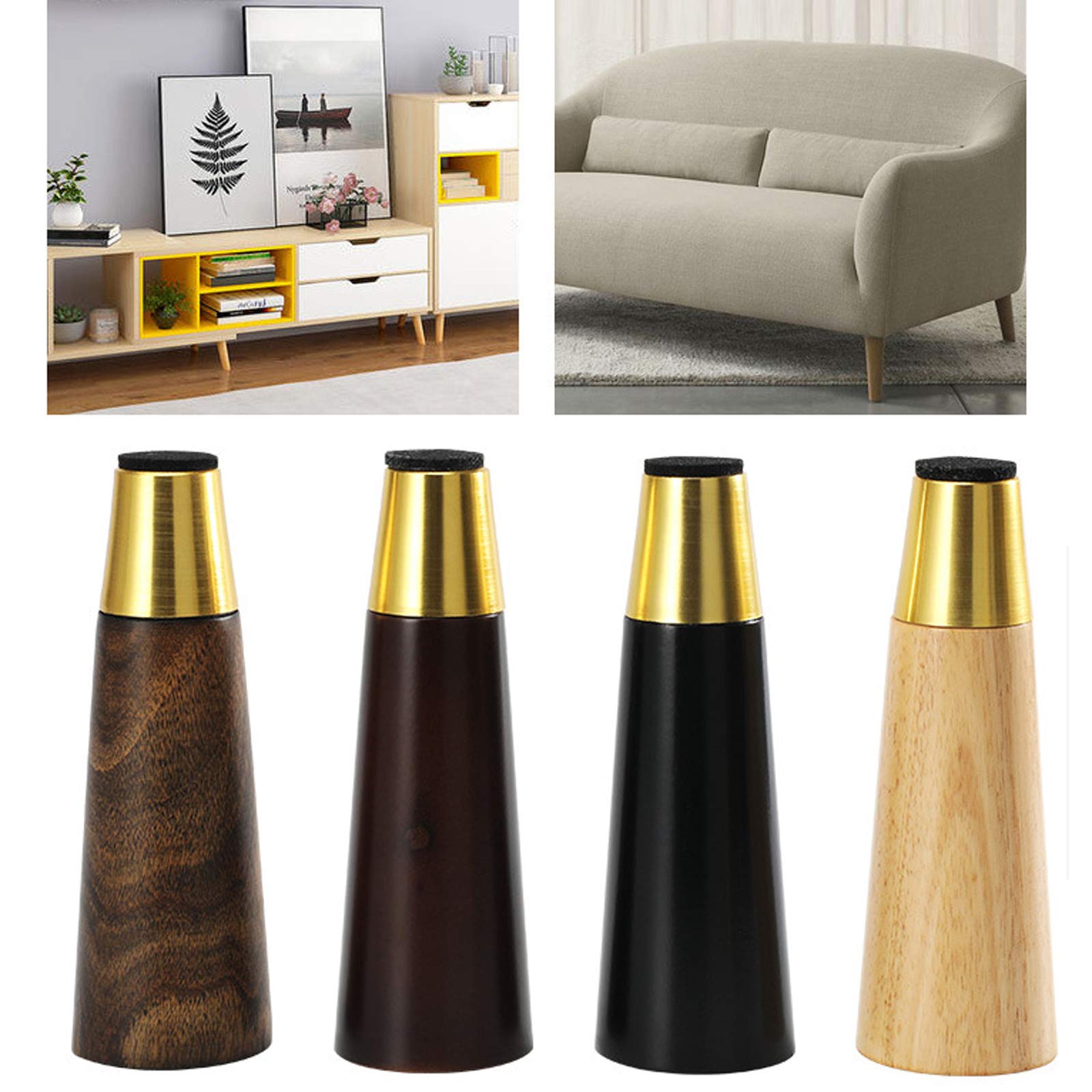 6 Inch Wooden Furniture Legs - Replacement Feet for Tables, Cabinets, Nightstands & Desks - Sturdy Support for Coffee Tables, Armchairs & Bathroom Vanities - Perfect for Home Office & Living Room Furniture Upgrades