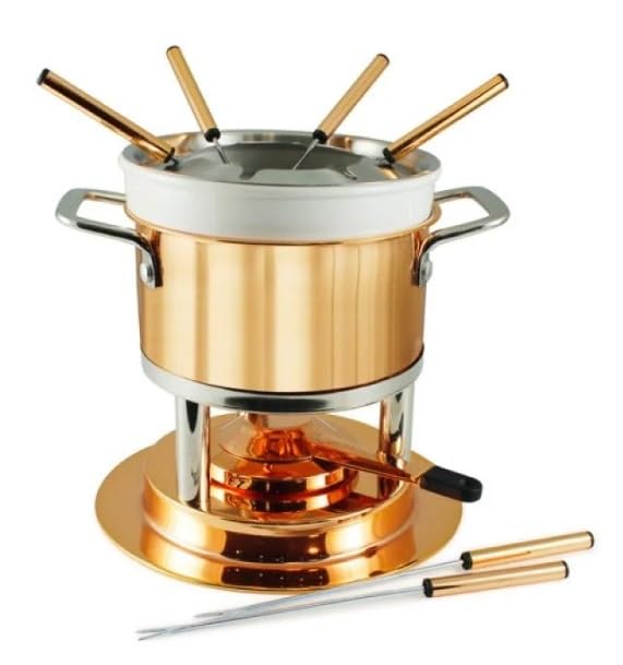 Premium Swissmar Bern Copper Fondue Set - 8-Piece Electric Fondue Pot with Forks & Stand - Perfect for Cheese, Chocolate & Meat Fondue Parties at Home