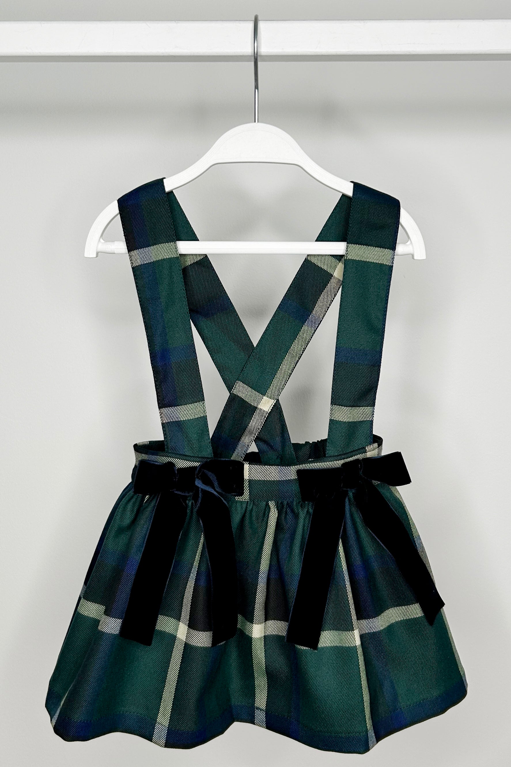 Georgiana Bottle Green Tartan Pinafore Skirt - Vintage Plaid Jumper Dress for Women, Schoolgirl Aesthetic, Cottagecore Fashion | Perfect for Tea Parties, School Uniforms & Fall Outfits