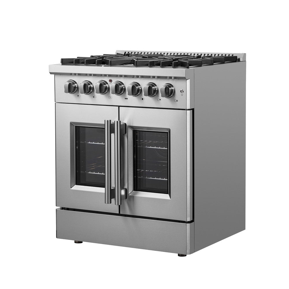 Forno Galiano 30-inch 4.32 cu. ft. Freestanding Dual Fuel Range - Stainless Steel French Door Gas Stove & Electric Oven (Model FFSGS6356 30) | Perfect for Modern Kitchens, Home Chefs & Entertaining