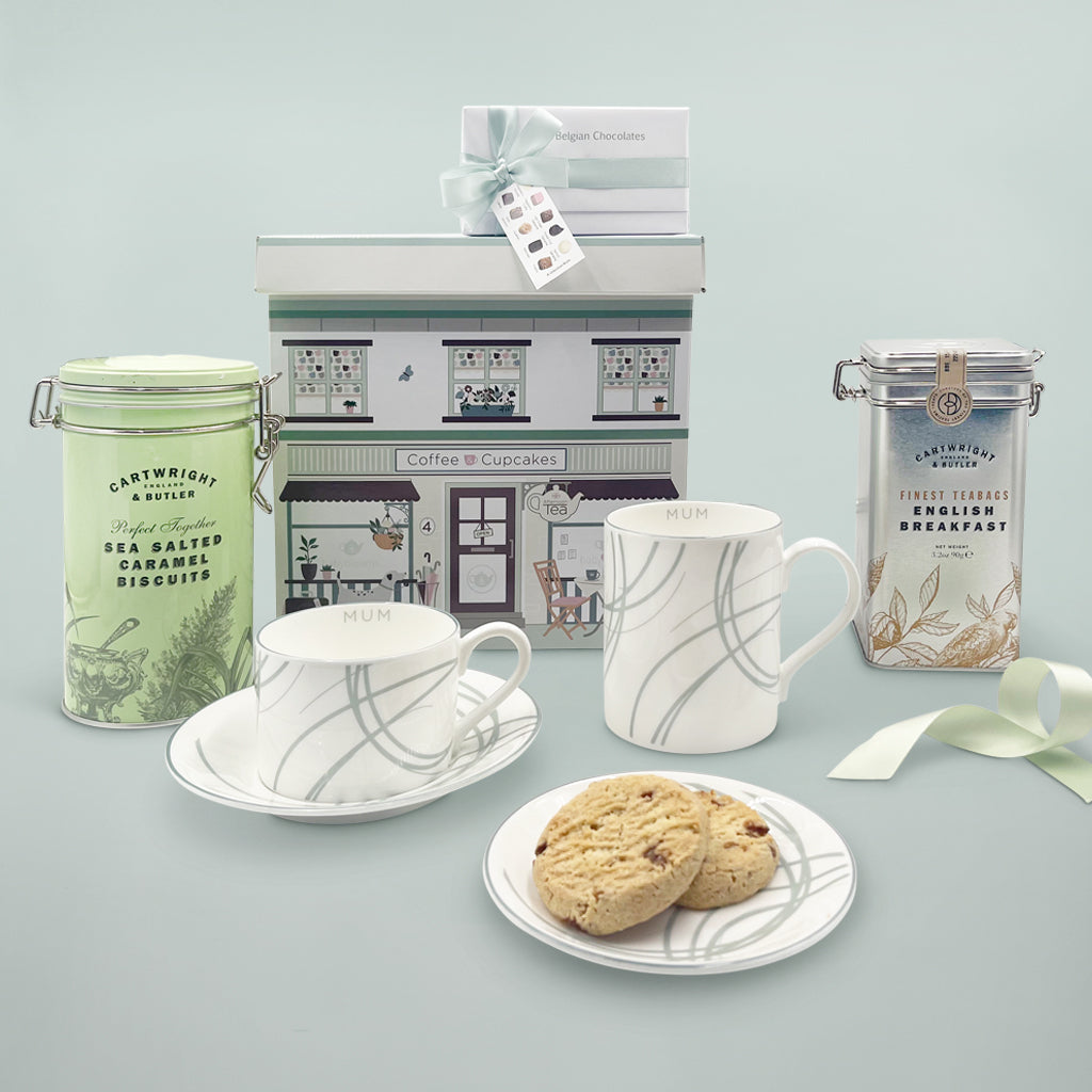 Premium Bone China Tea Cup and Saucer Gift Set with English Breakfast Tea & Biscuits - Elegant Afternoon Tea Set for Mother's Day, Bridal Shower, or Housewarming Gifts