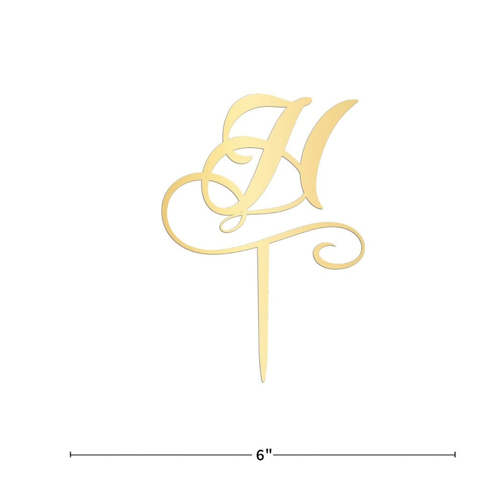 Personalized Gold Acrylic Monogram Cake Topper - Letter H Wedding Cake Decoration for Rustic Weddings, Birthdays & Parties - Custom Initials for Elegant Celebrations