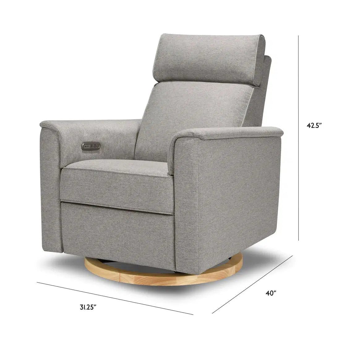 Monogram by Namesake Willa Power Recliner with Adjustable Headrest - Performance Grey Eco Weave & Wood Base (Exclusive) - Perfect for Living Room, Home Theater & Office Relaxation