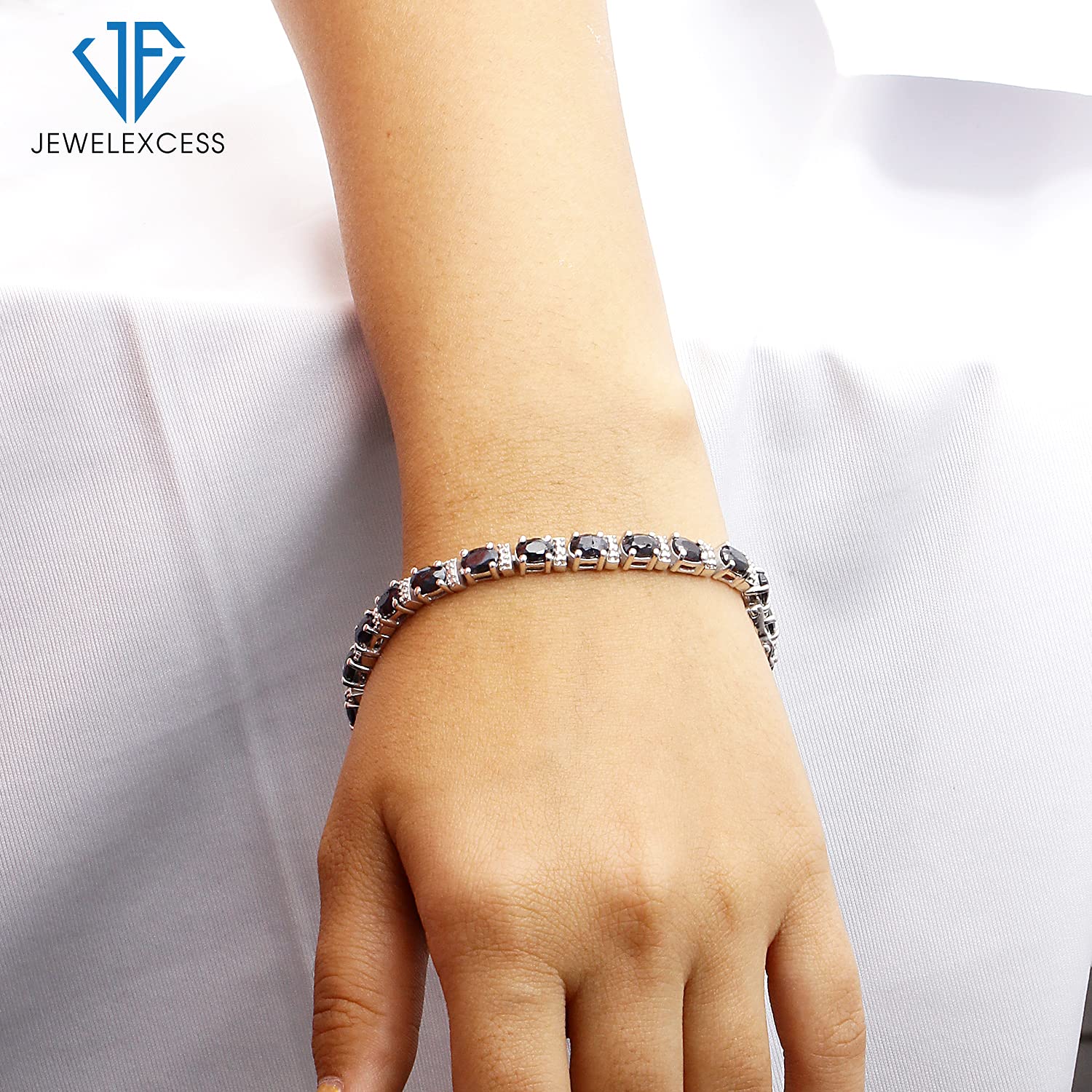 JEWELEXCESS Genuine Sapphire Bracelet for Women - 925 Sterling Silver Single-Row Birthstone Jewelry - Elegant Gift for Her | Perfect for Anniversaries, Birthdays & Special Occasions