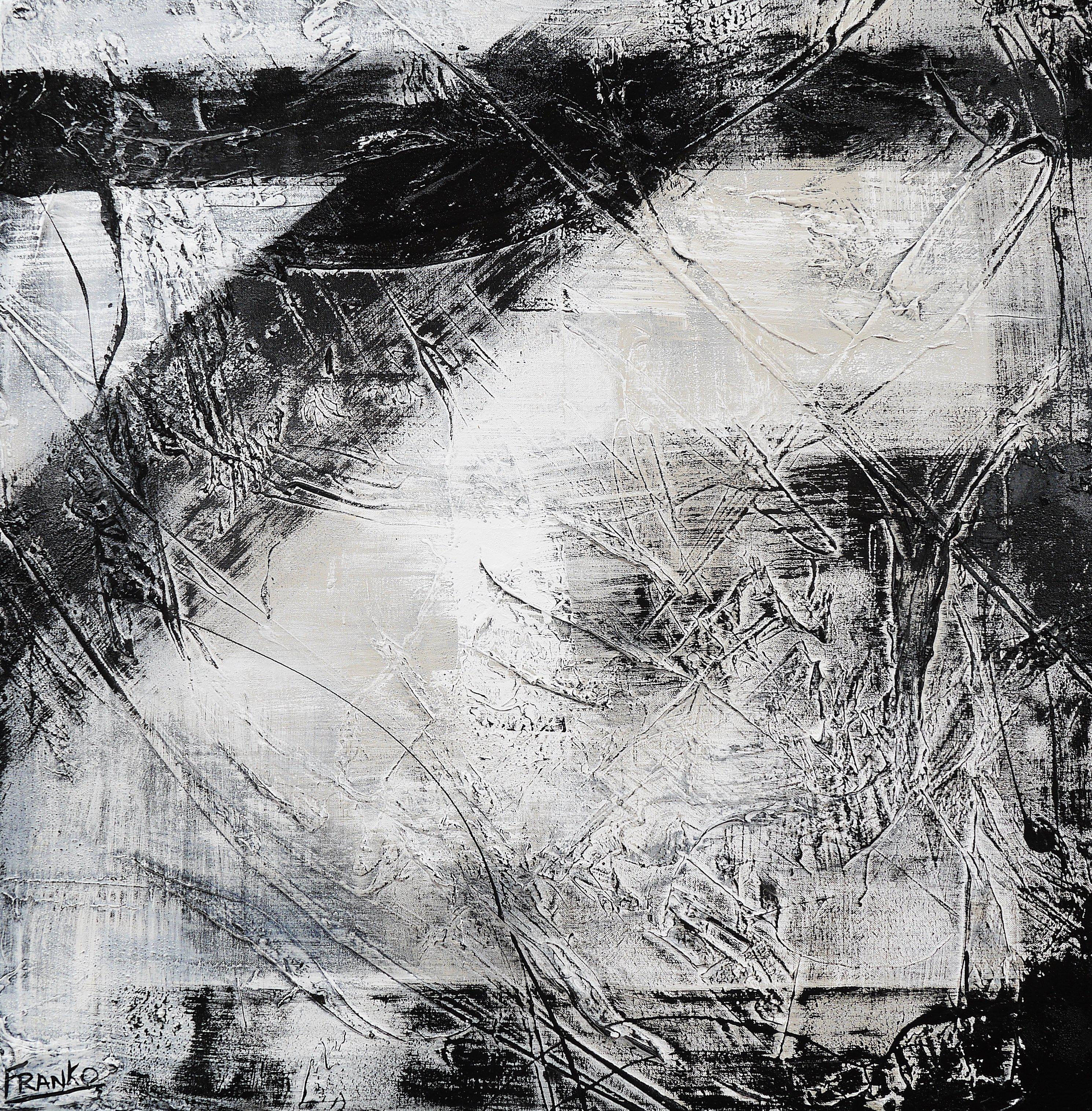 100cm x 100cm Grey Black Abstract Canvas Painting - Modern Wall Art for Living Room, Bedroom & Office Decor