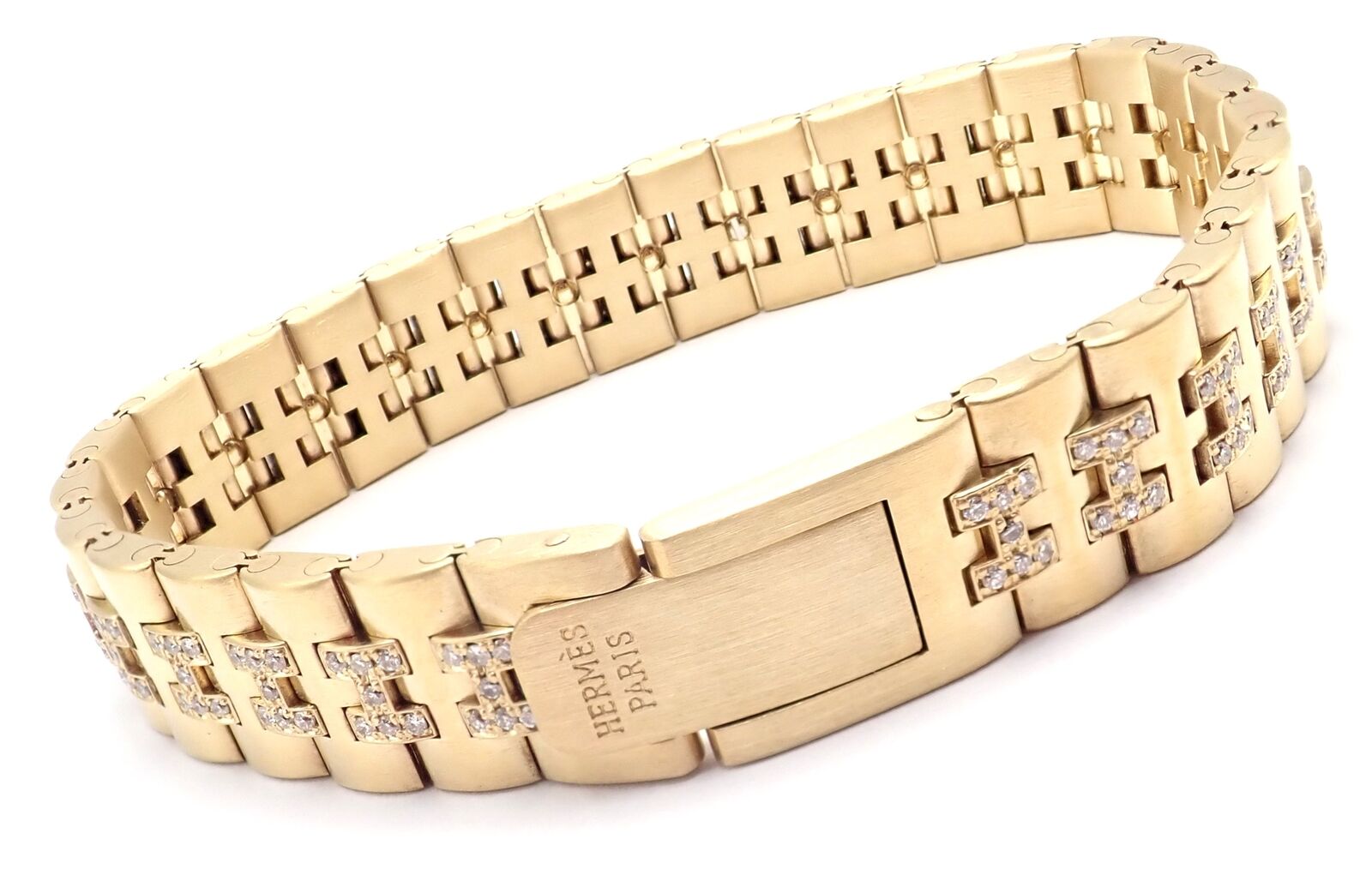 Authentic Vintage Hermes Paris 18k Yellow Gold Diamond H Link Bracelet - Luxury Jewelry for Women, Perfect for Parties, Weddings & Special Occasions