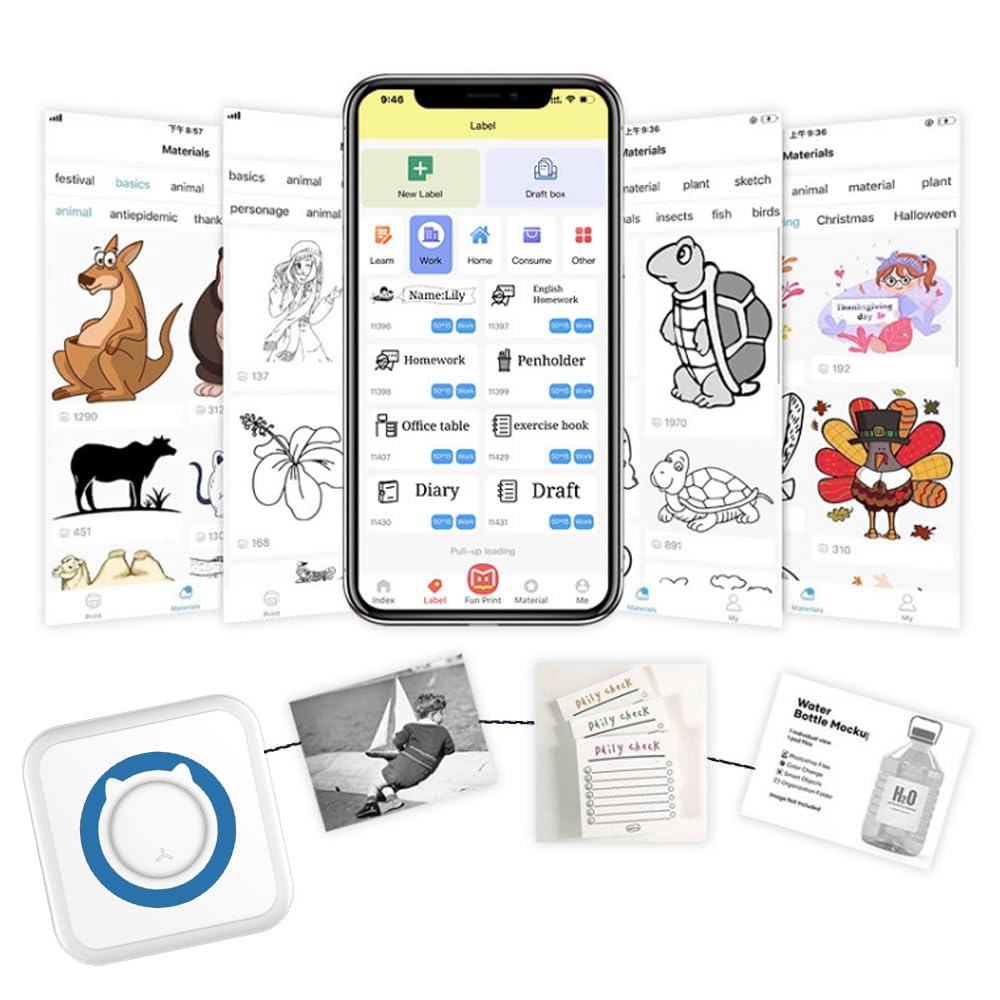 Mini Bluetooth Sticker Printer - Portable Thermal Photo Printer for iPhone, Smart Note Buddy with 10 Rolls Paper - Perfect for Journaling, Memos, Scrapbooking & DIY Crafts