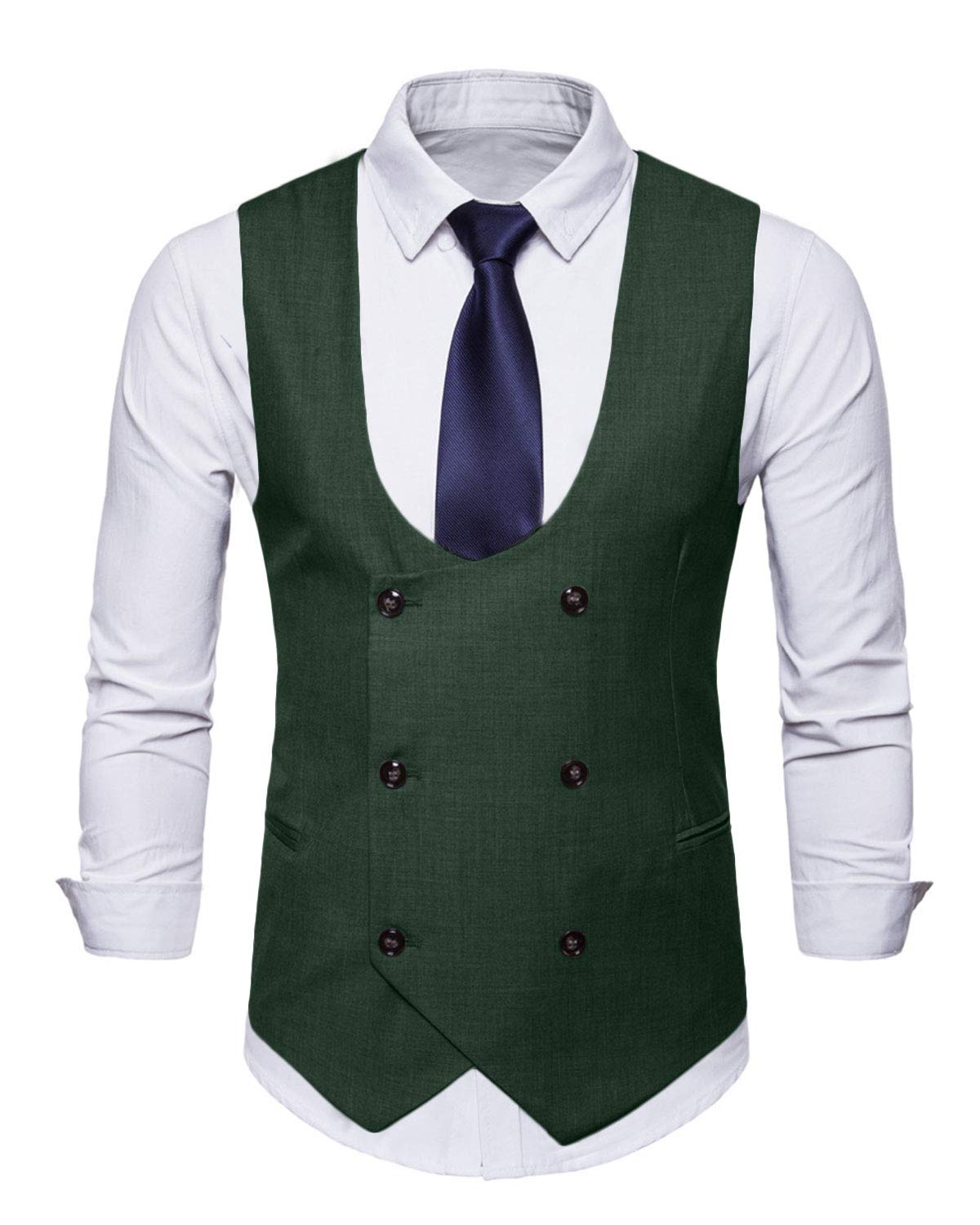 MllesReve Men's Slim Fit Waistcoat Vest - U Neck Double Breasted Formal Suit Vest for Wedding, Business & Evening Events