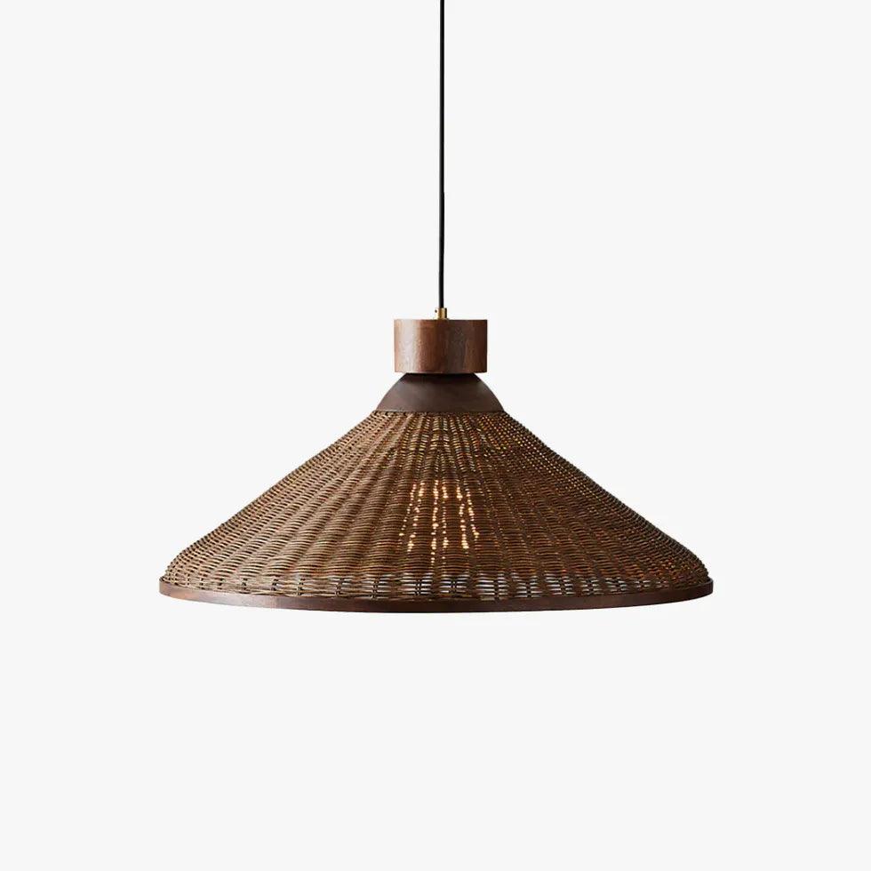 Vintage Woven Rattan Cone Shade LED Pendant Light - Farmhouse Ceiling Lighting for Dining Room, Kitchen Island & Bedroom