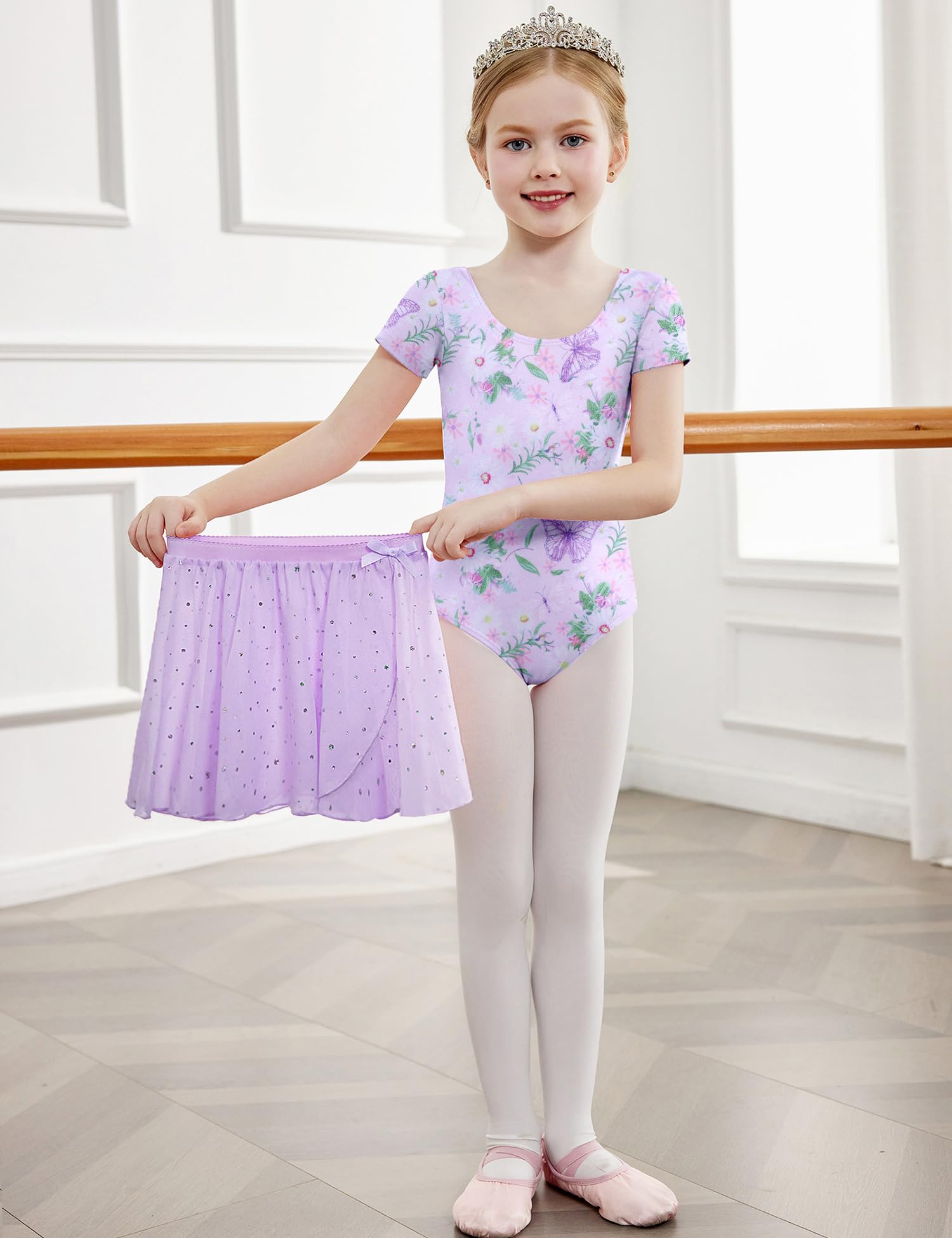Arshiner Girls Sequin Ballet Leotard Set with Irregular Hem & Tutu Skirt - Toddler Dance Outfit for Ballet Class, Recital & Performance