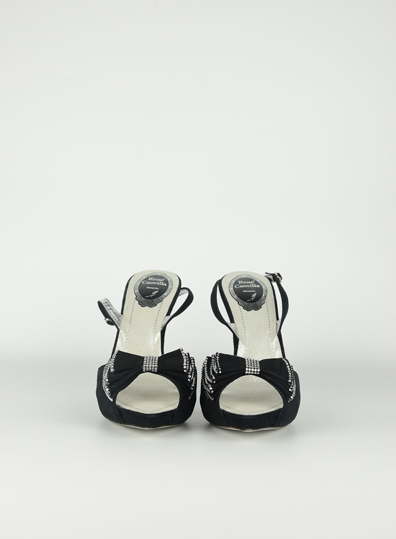 Rene Caovilla Black Bow Sandals Size 38 | Elegant Women's Dress Shoes for Weddings, Parties & Special Occasions
